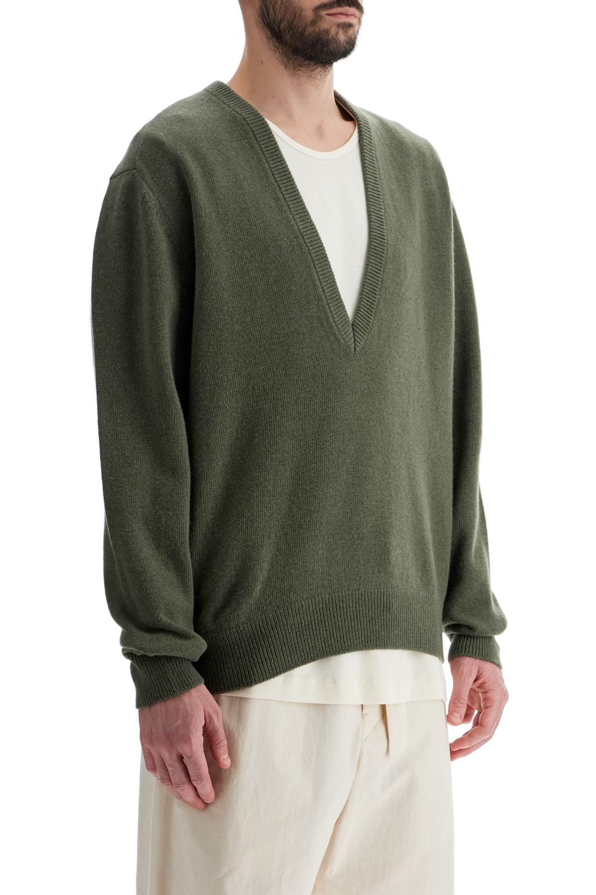 Shop Lemaire Deep V-neck Pullover Sweater In Green