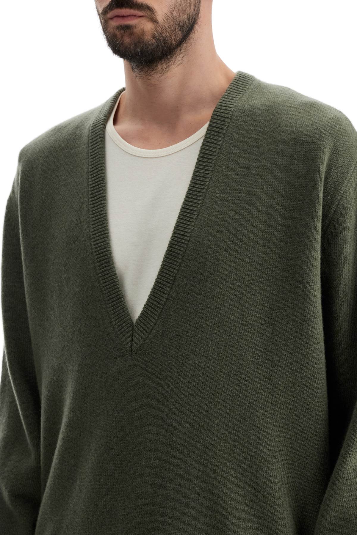 Shop Lemaire Deep V-neck Pullover Sweater In Green