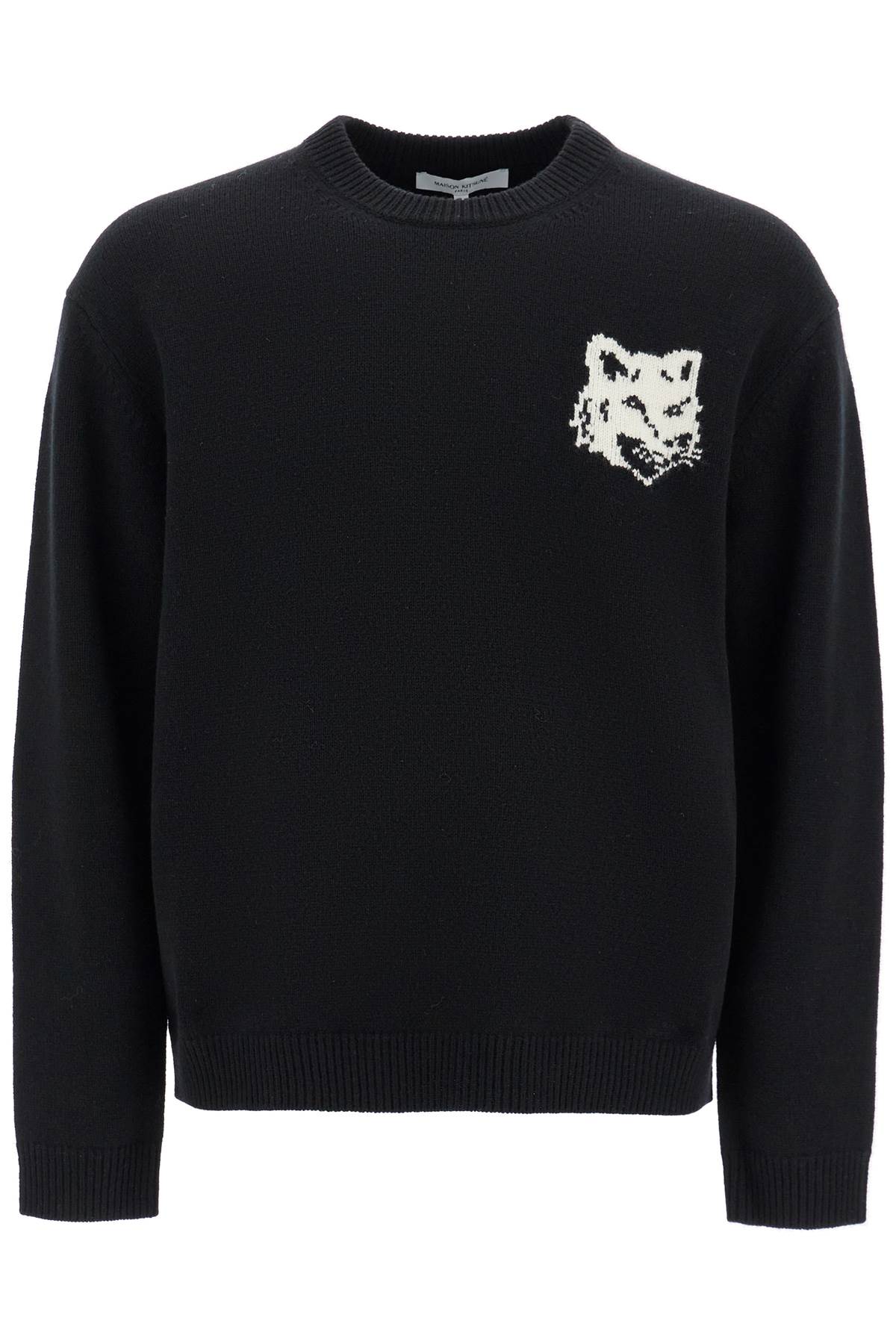 Shop Maison Kitsuné Fox Head Wool Sweater In Black