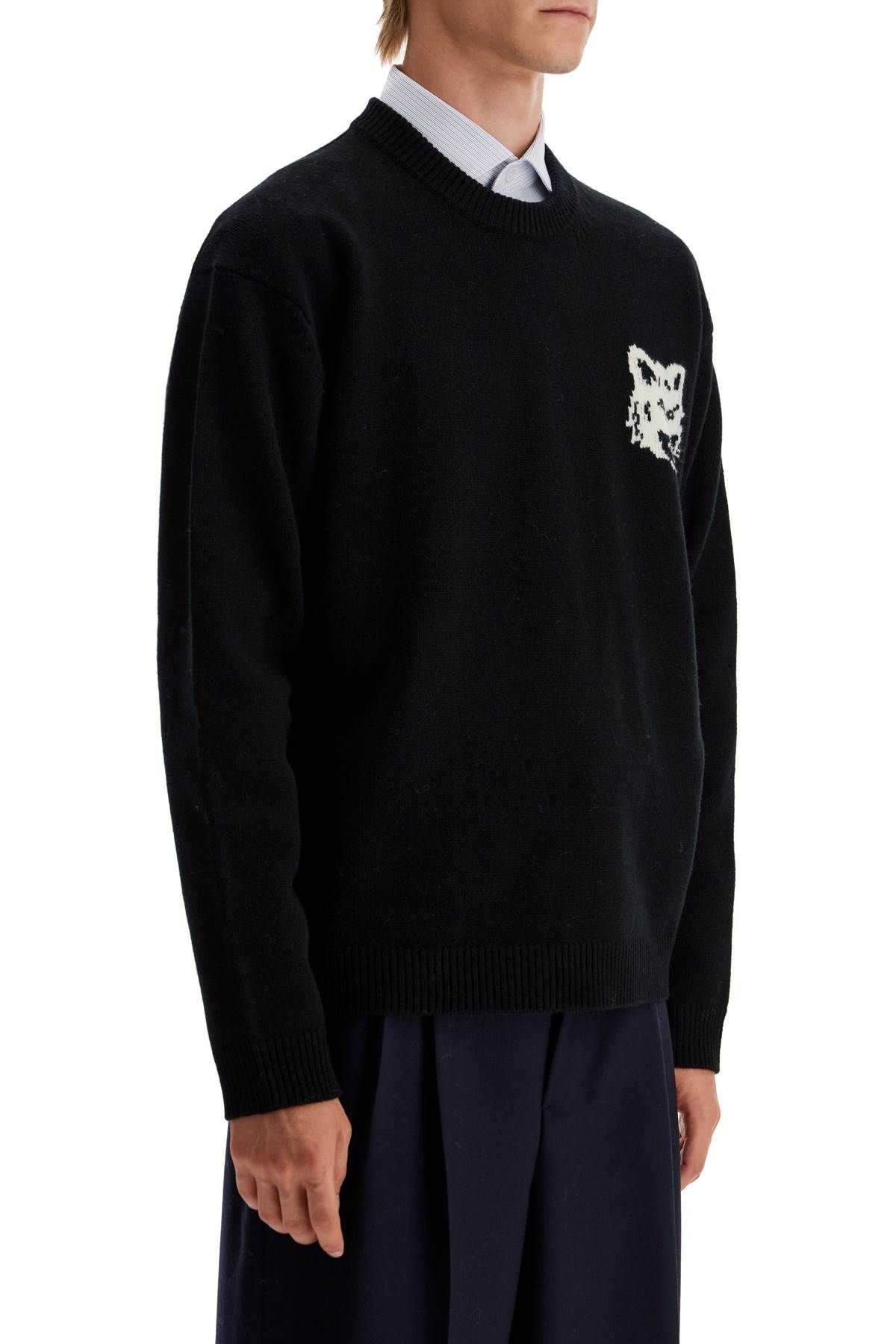 Shop Maison Kitsuné Fox Head Wool Sweater In Black