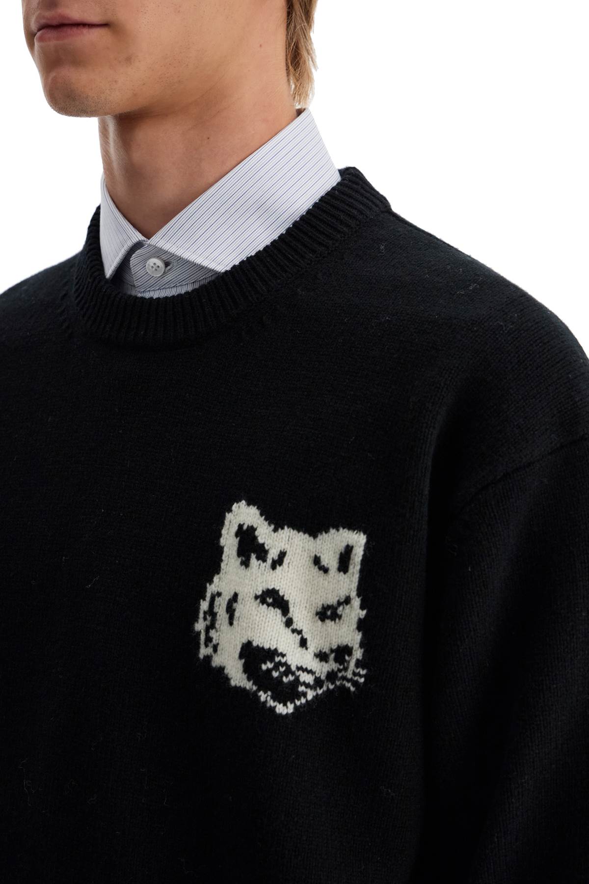 Shop Maison Kitsuné Fox Head Wool Sweater In Black