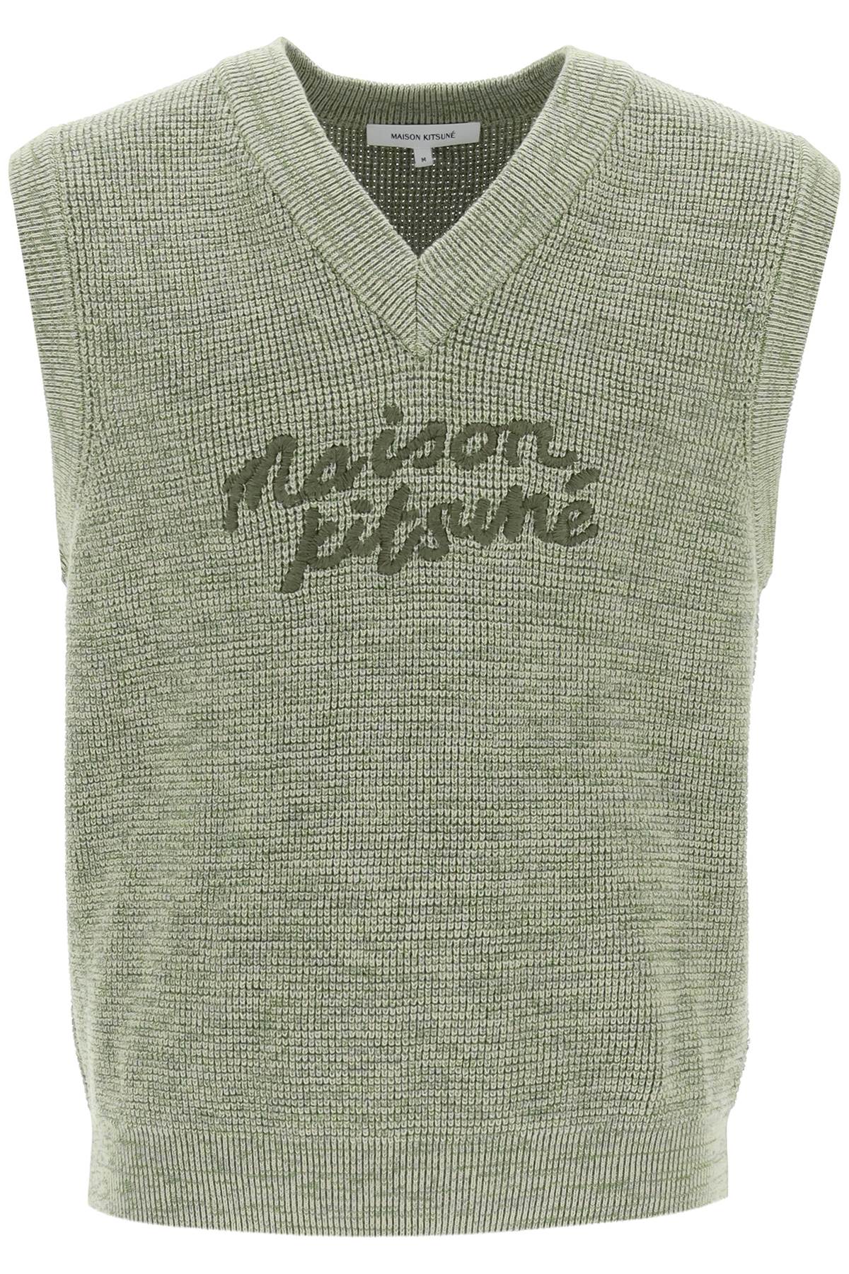 Shop Maison Kitsuné "oversized Vest With Embroidered Logo In Green