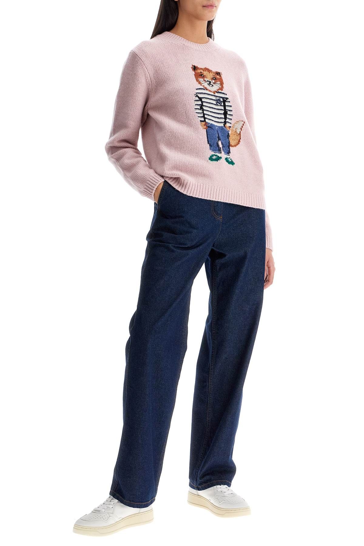 Shop Maison Kitsuné Sweater With Intarsia In Pink