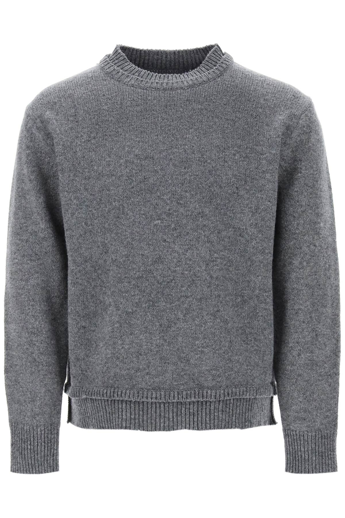 Shop Maison Margiela Crew Neck Sweater With Elbow Patches In Grey
