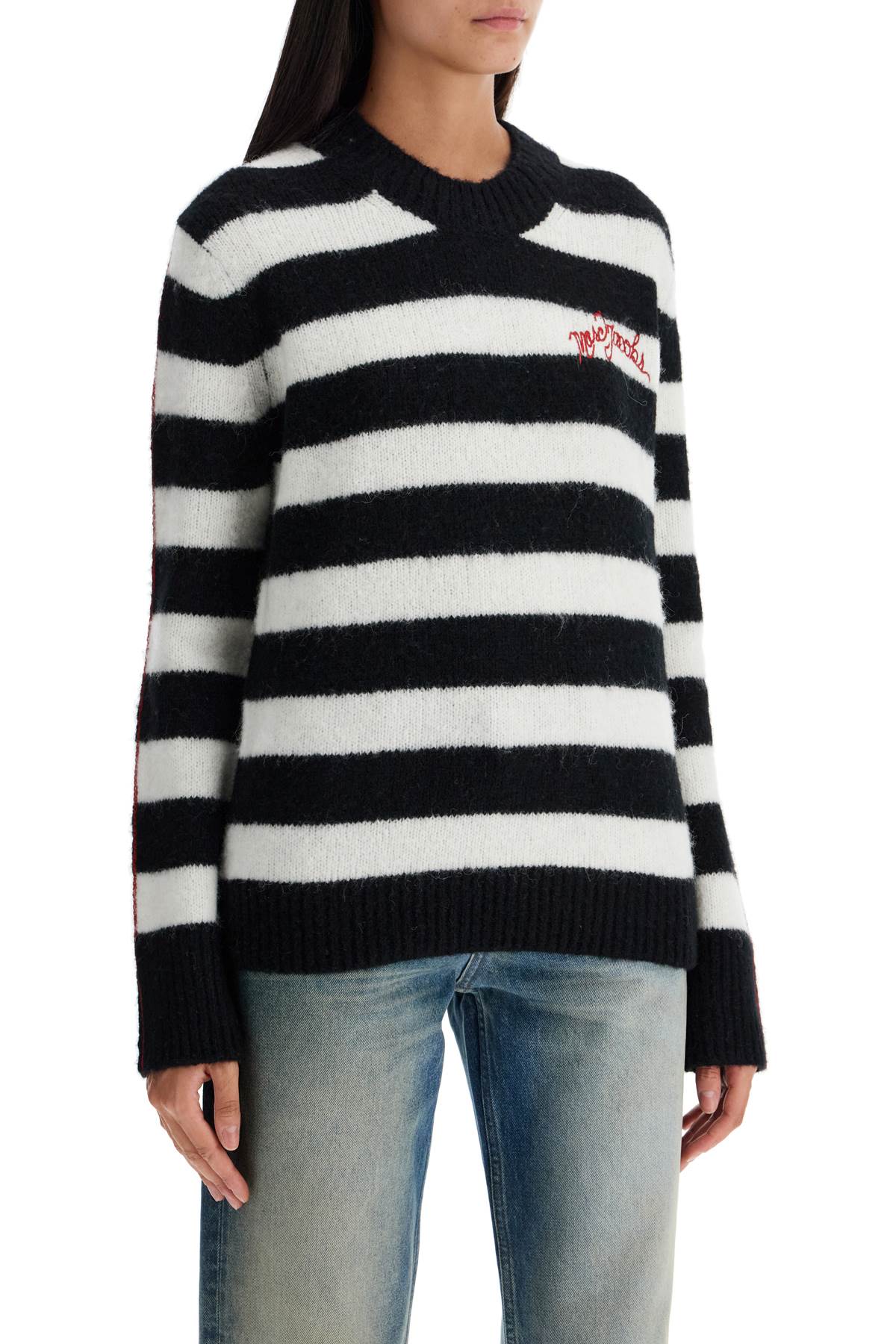 Shop Marc Jacobs Pullover The Striped Brushed Logo Sweater In White