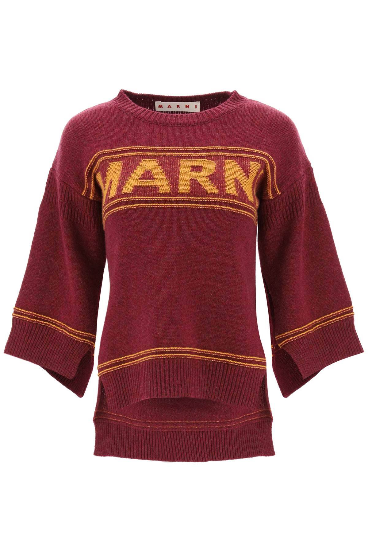 Shop Marni Sweater In Jacquard Knit With Logo In Red,yellow