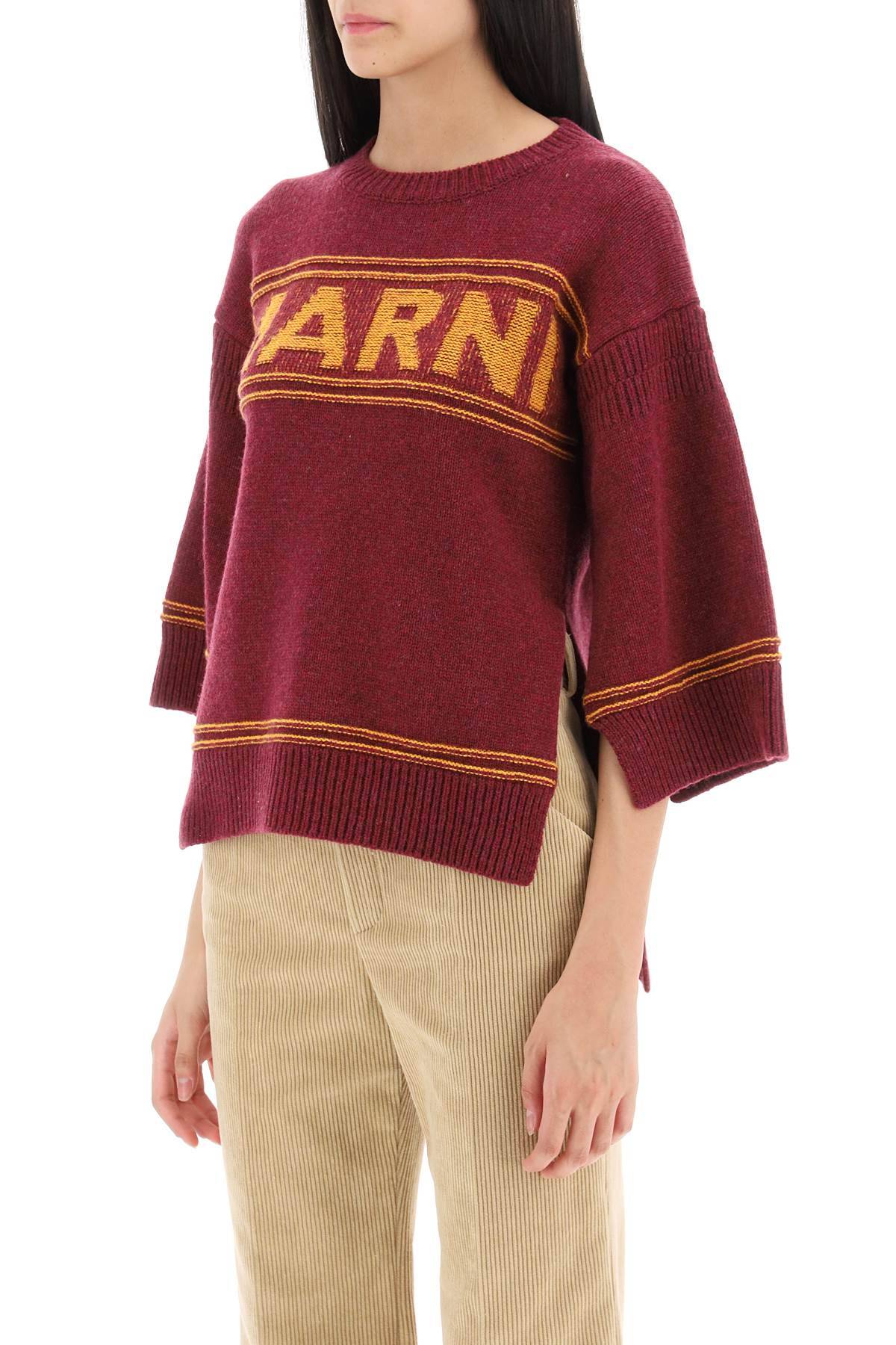 Shop Marni Sweater In Jacquard Knit With Logo In Red,yellow