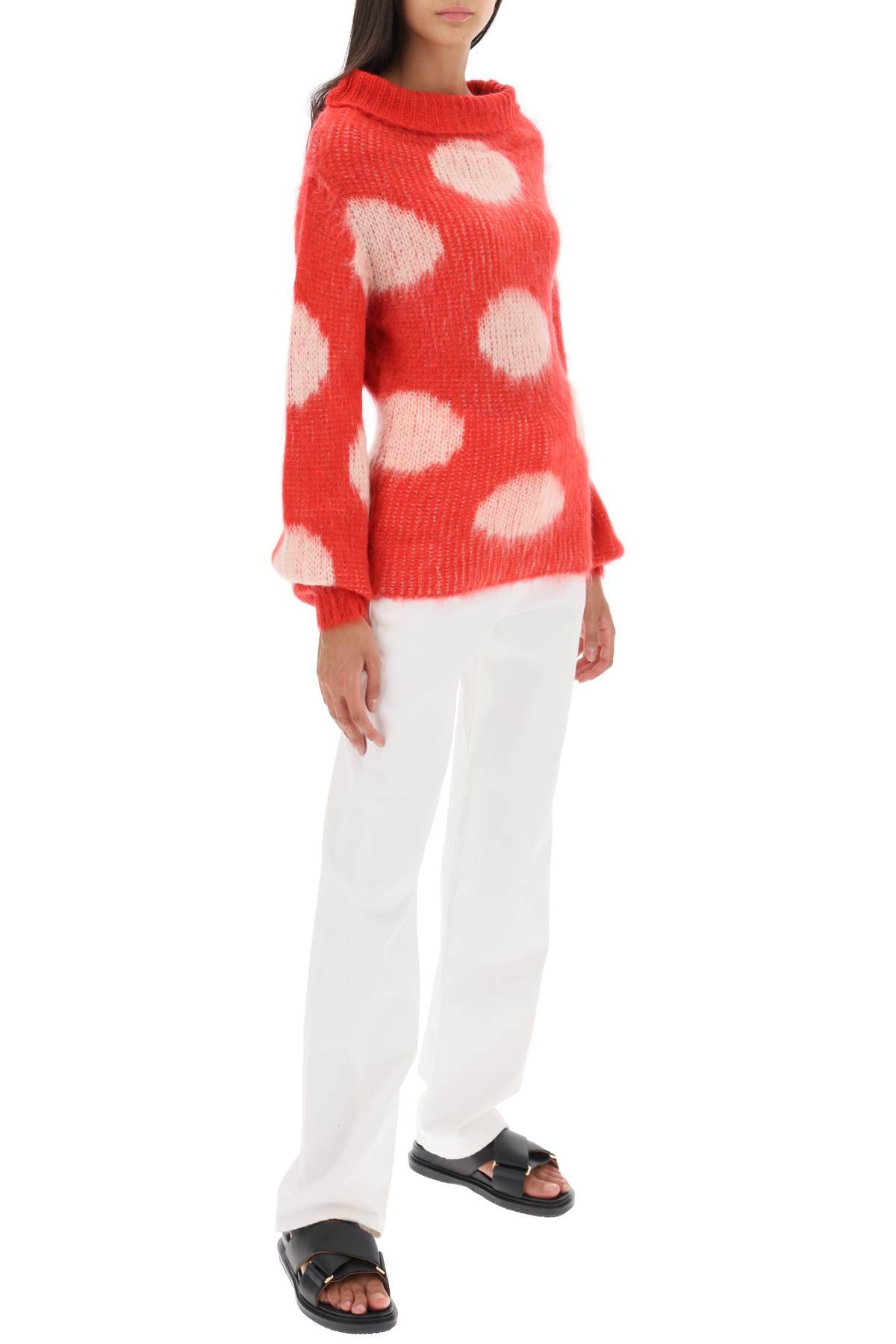 Shop Marni Jacquard-knit Sweater With Polka Dot Motif In White,red