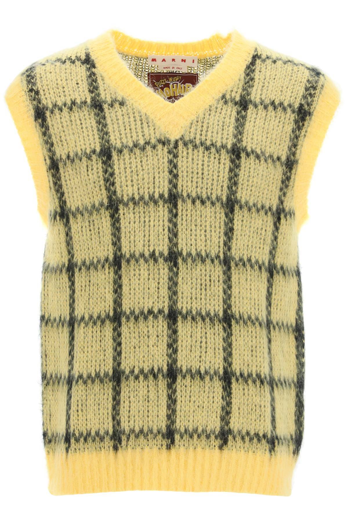 Shop Marni Brushed-mohair Vest With Check Motif In Yellow,black