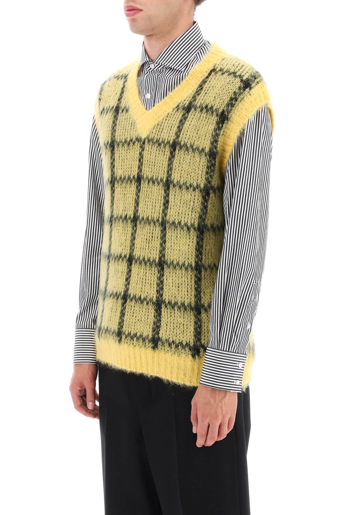 Shop Marni Brushed-mohair Vest With Check Motif In Yellow,black