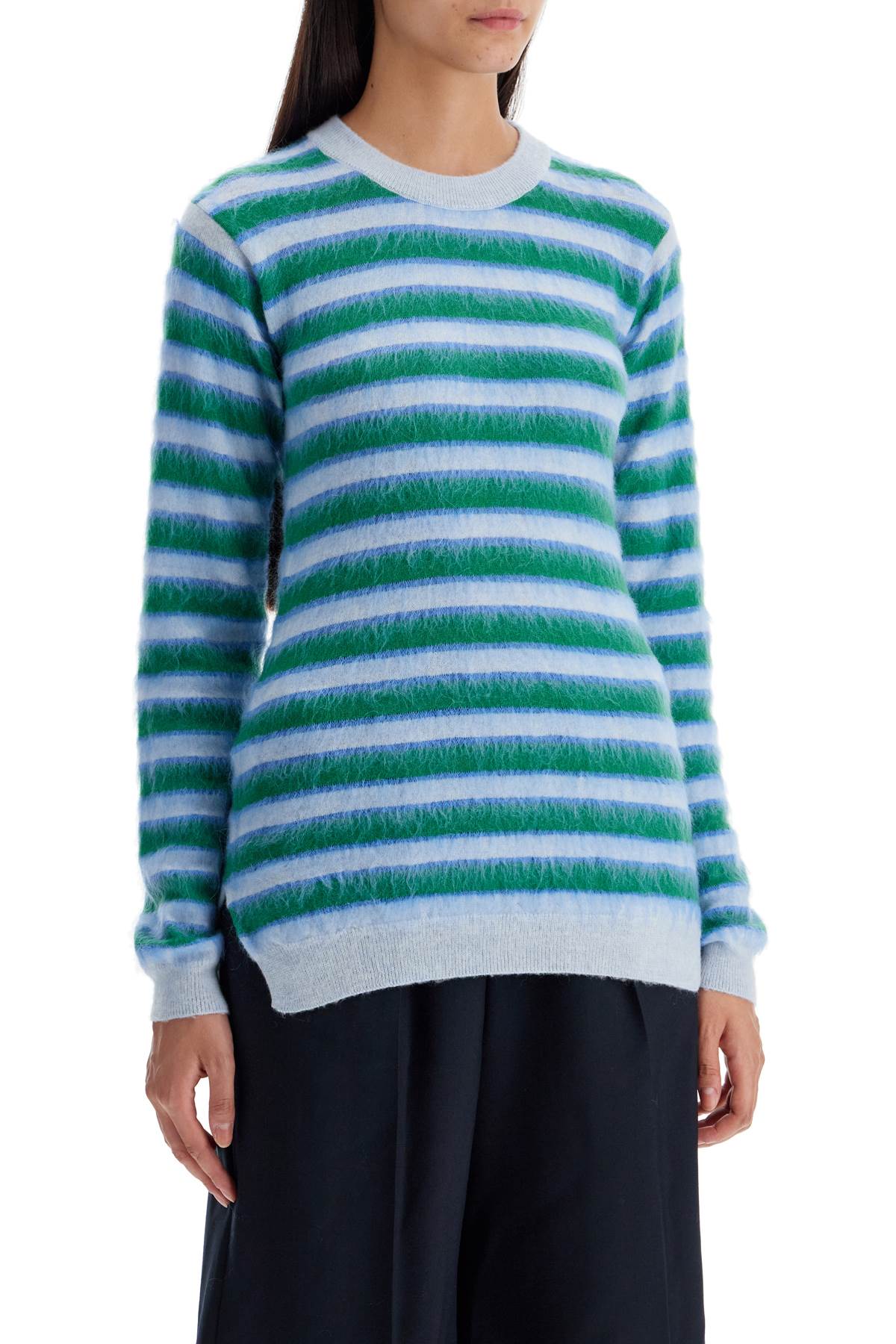 Shop Marni Striped Crewneck Pullover In Light Blue