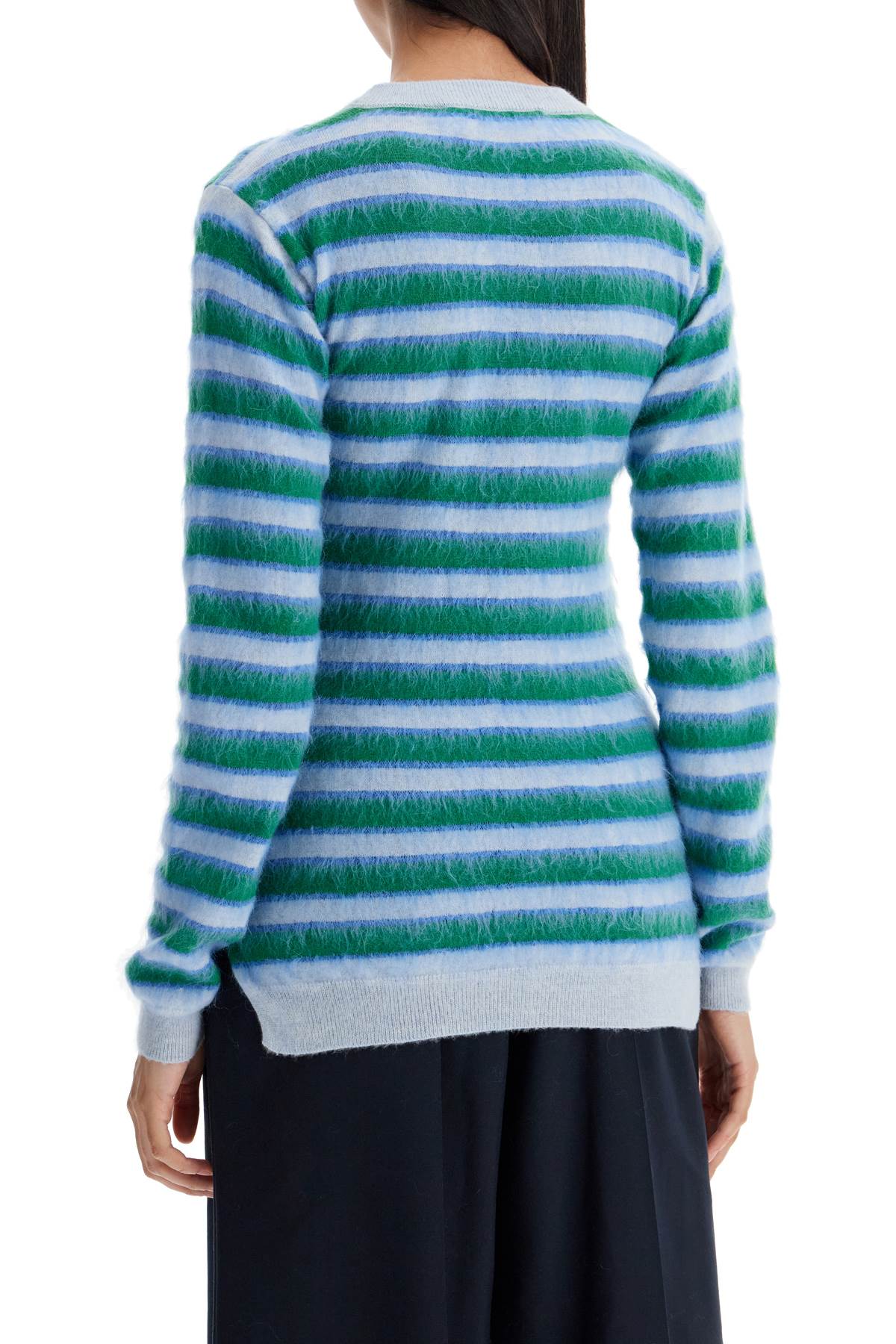 Shop Marni Striped Crewneck Pullover In Light Blue