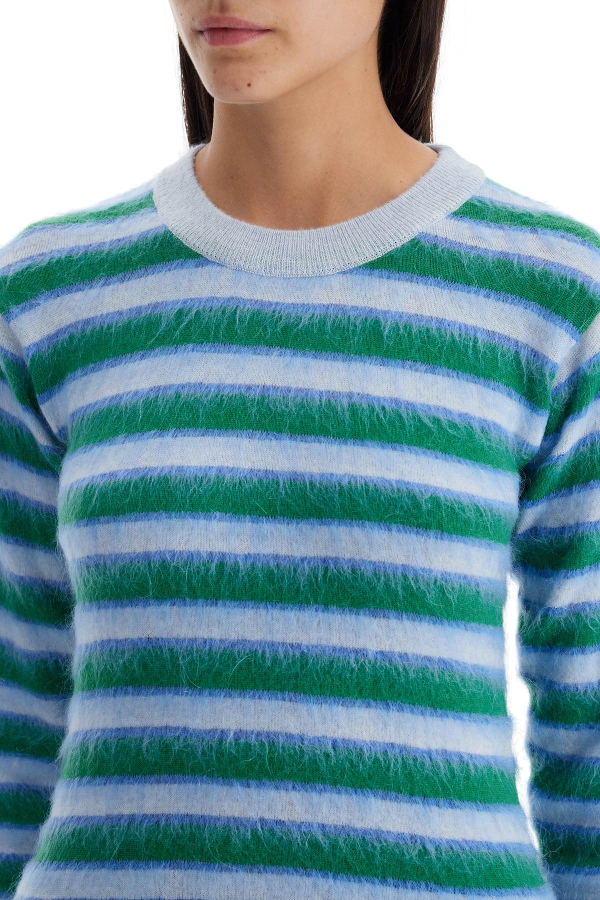 Shop Marni Striped Crewneck Pullover In Light Blue