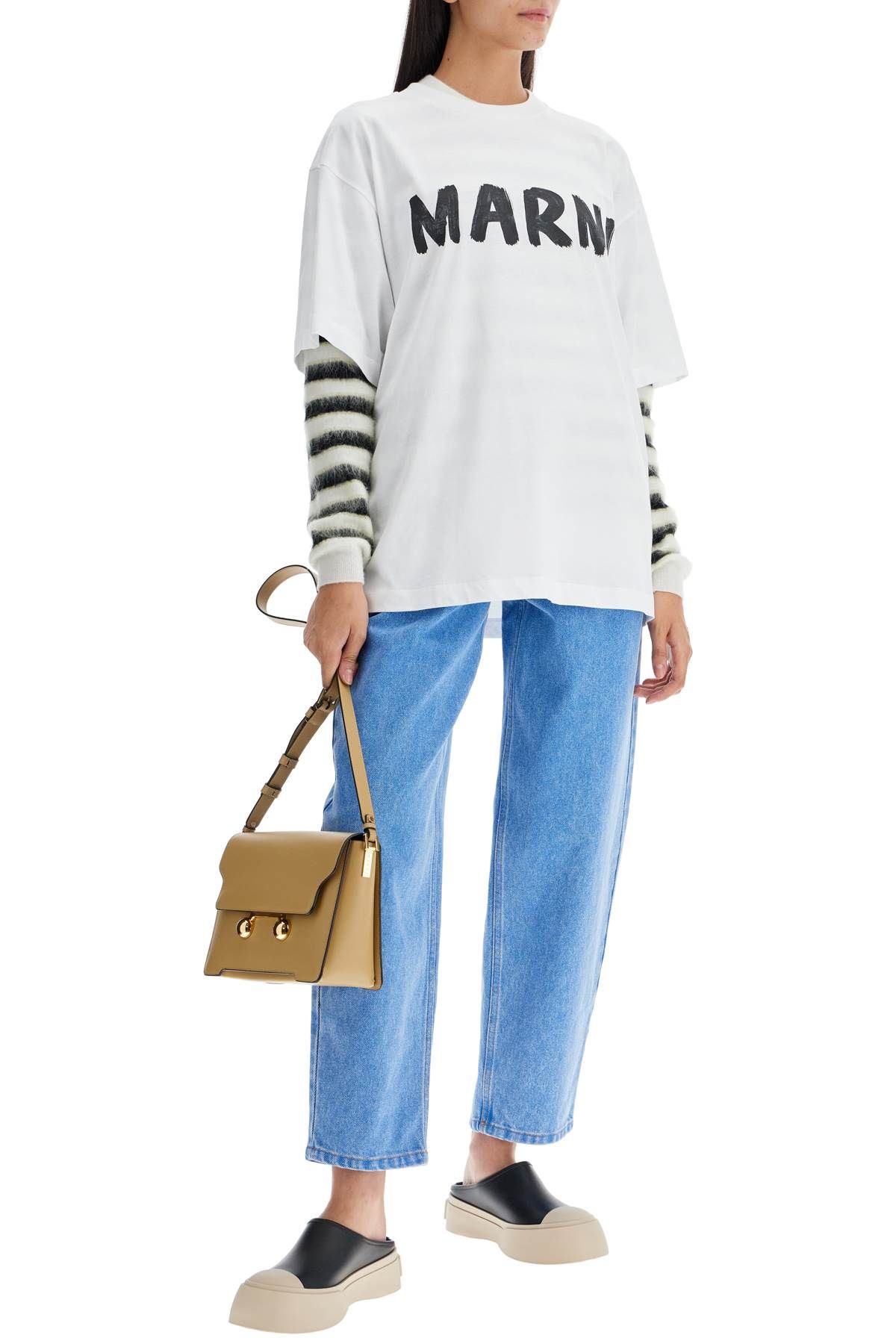 Shop Marni Striped Crewneck Pullover In Light Blue