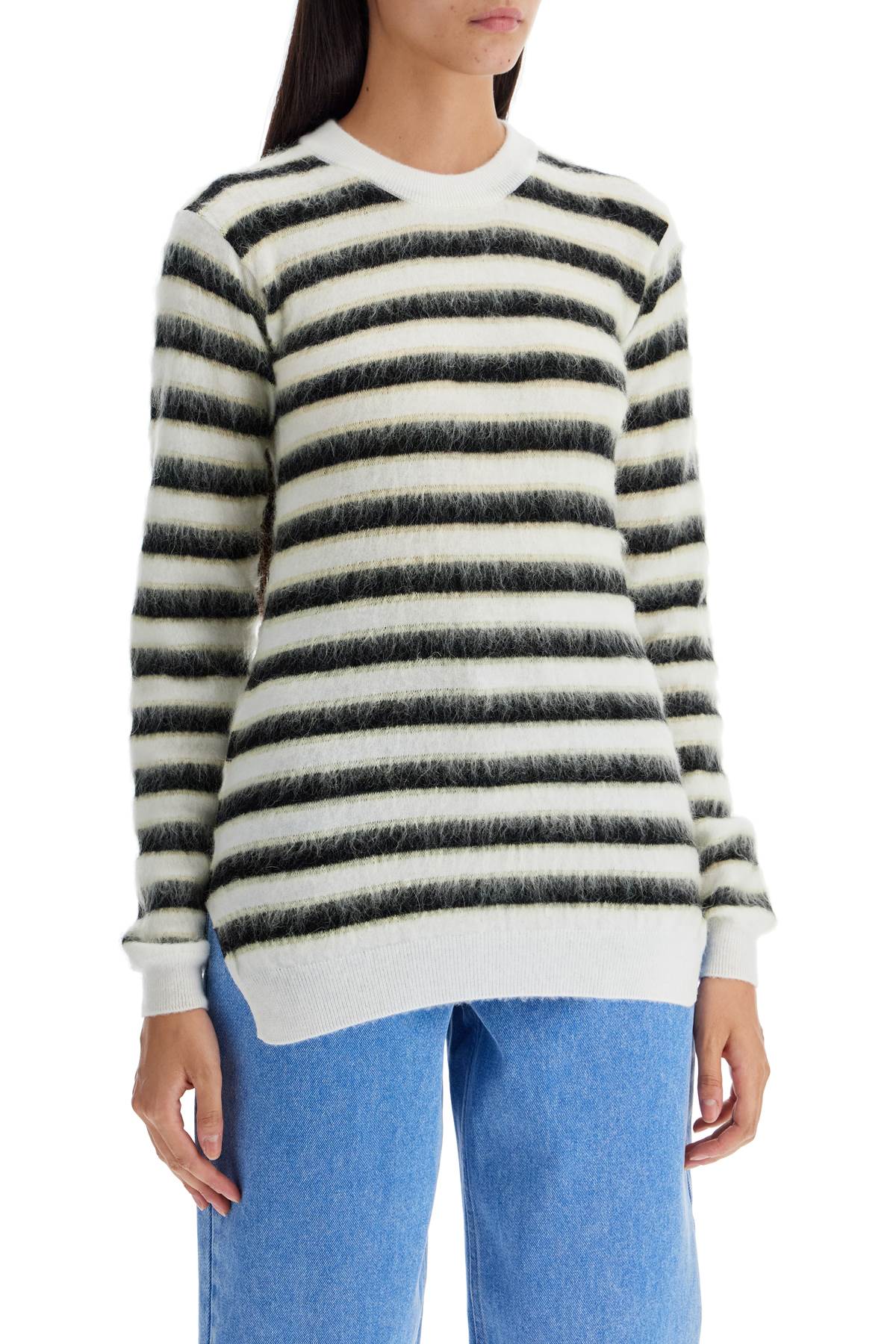 Shop Marni Striped Crewneck Pullover In Light Blue