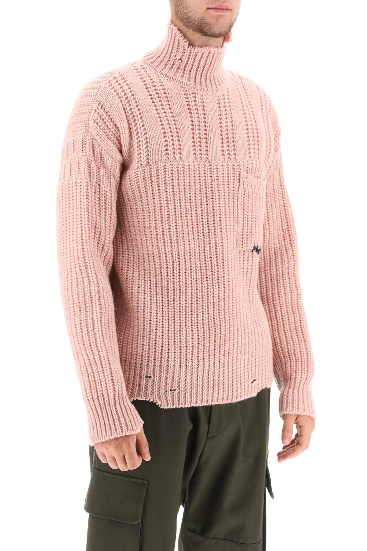 Shop Marni Funnel-neck Sweater In Destroyed-effect Wool In Pink