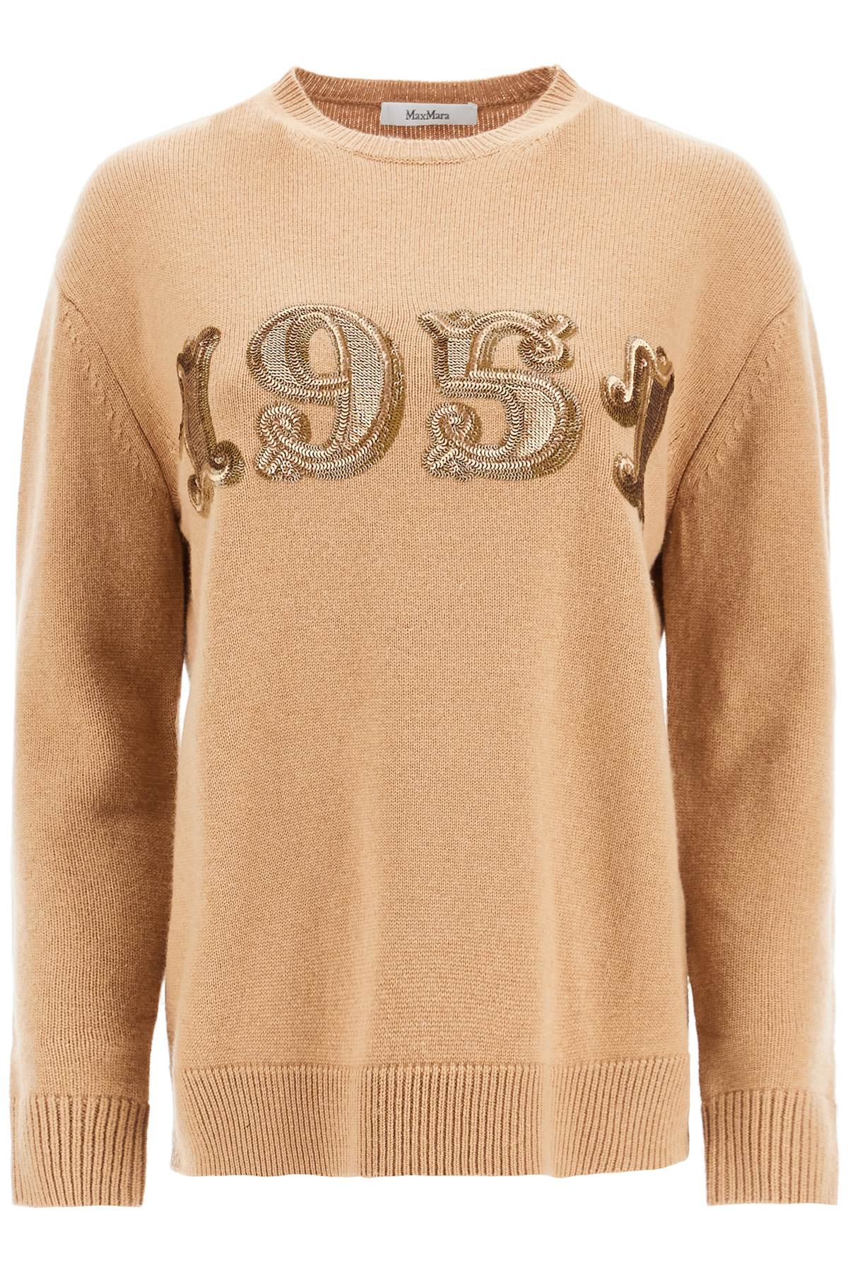 Shop Max Mara Form With Embroidery And Sequins Pullover In Beige