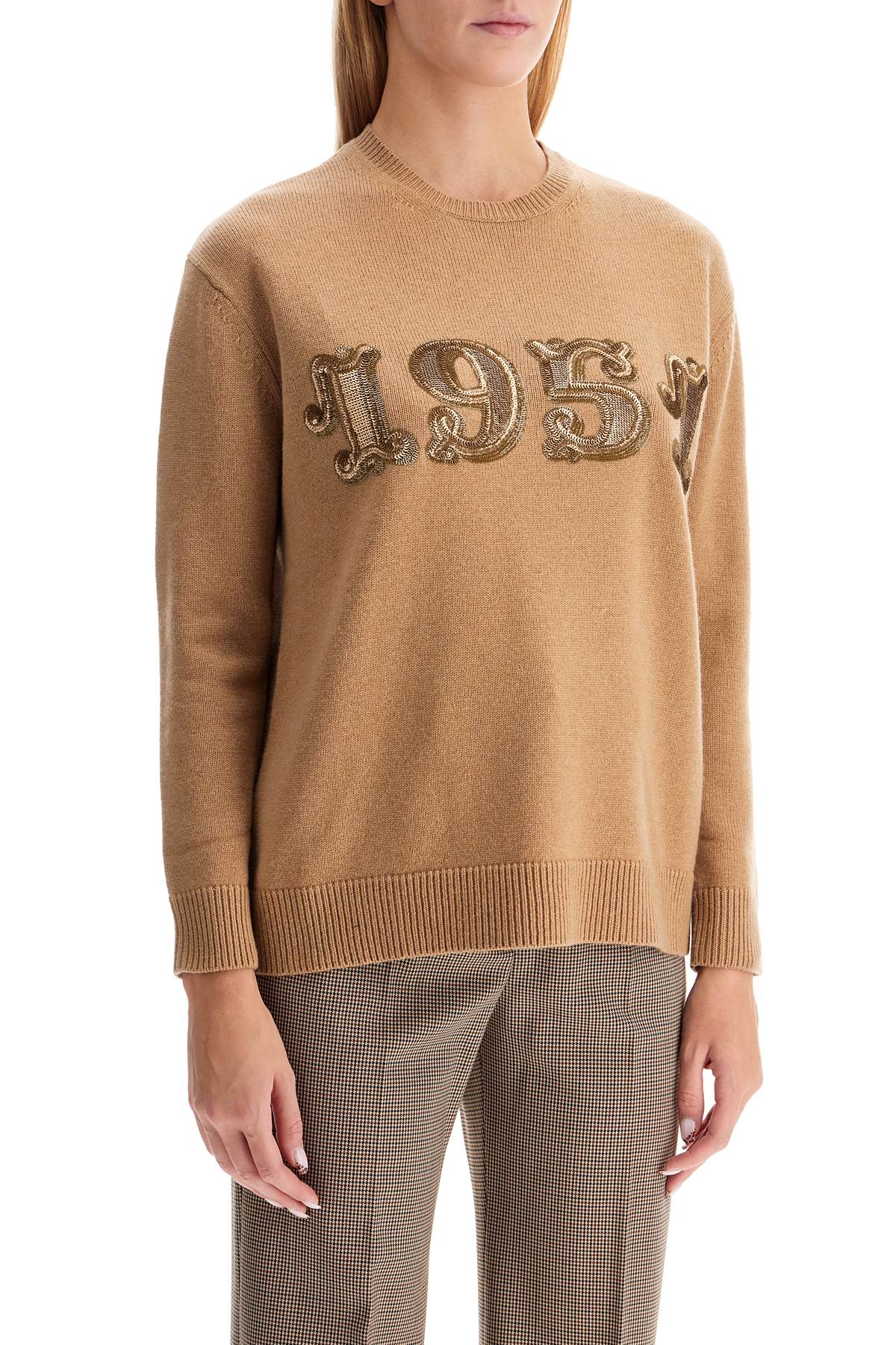 Shop Max Mara Form With Embroidery And Sequins Pullover In Beige