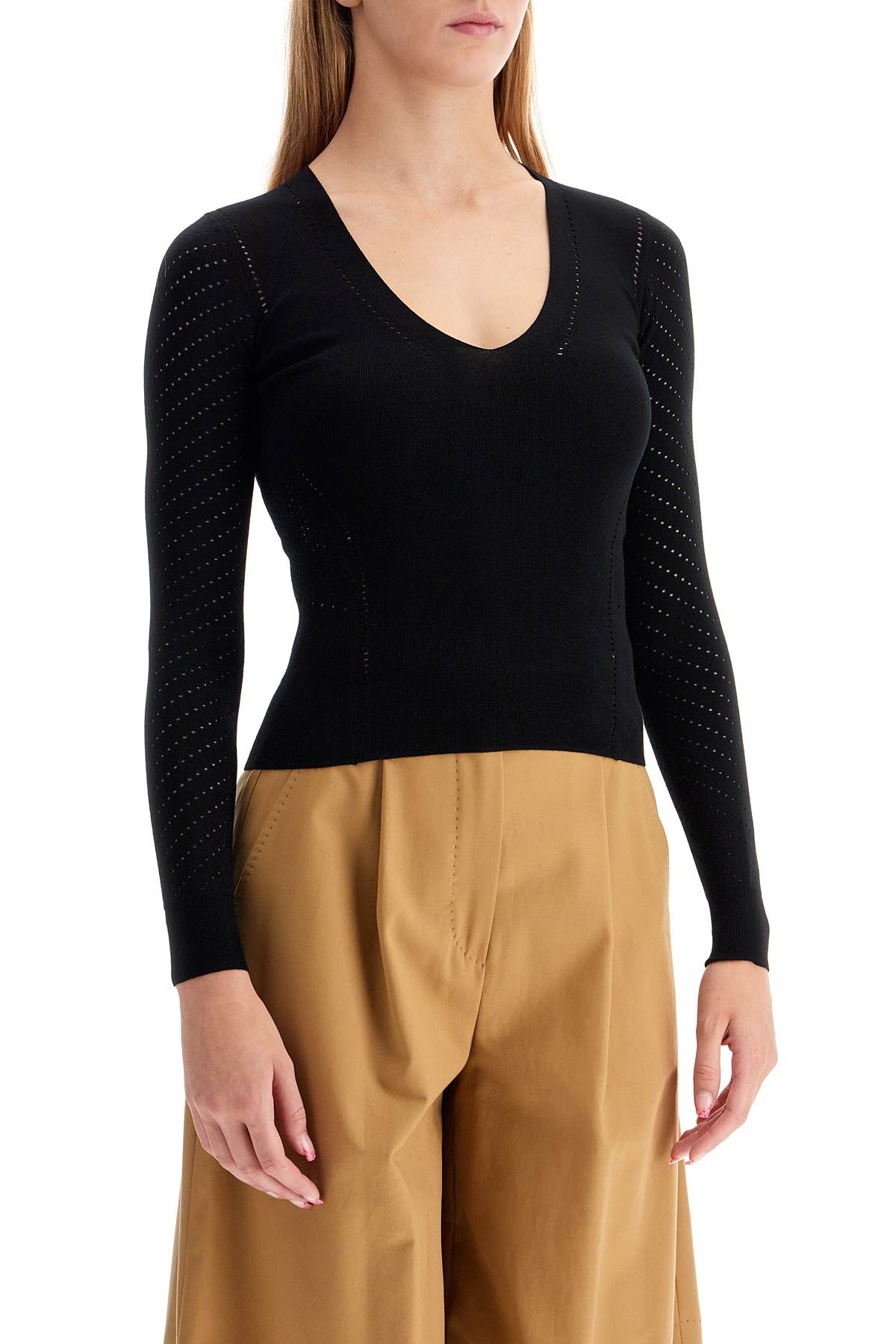 Shop Max Mara Knitted Sweater With Perforated Details ' In Black