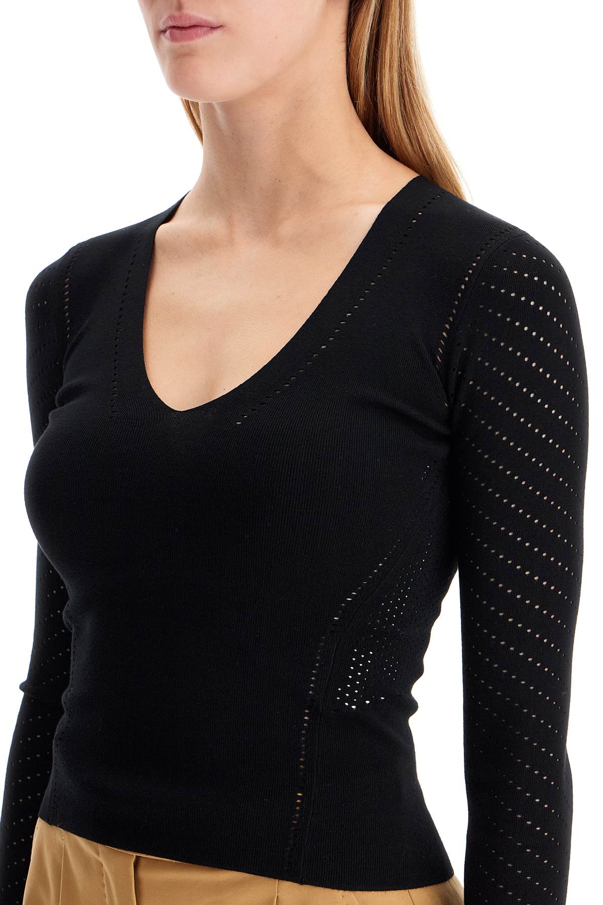 Shop Max Mara Knitted Sweater With Perforated Details ' In Black