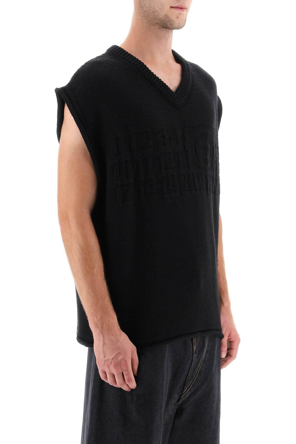 Shop Mm6 Maison Margiela Wool Vest With Embossed Numeric Logo In Black