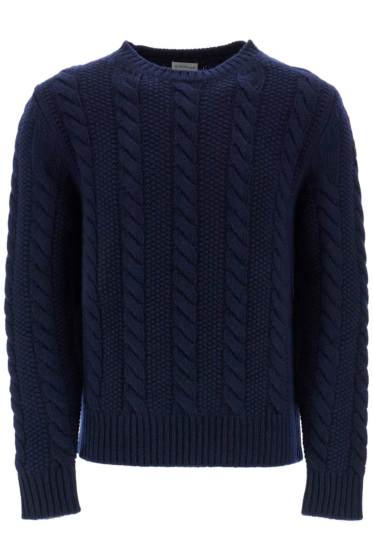 Shop Moncler Wool And Cashmere Cable Knit Pullover In Blue