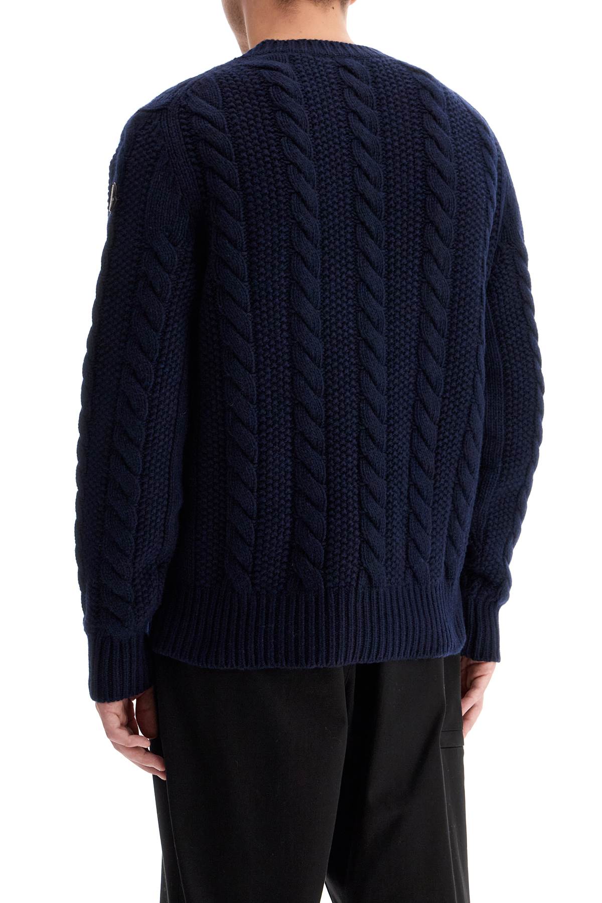 Shop Moncler Wool And Cashmere Cable Knit Pullover In Blue