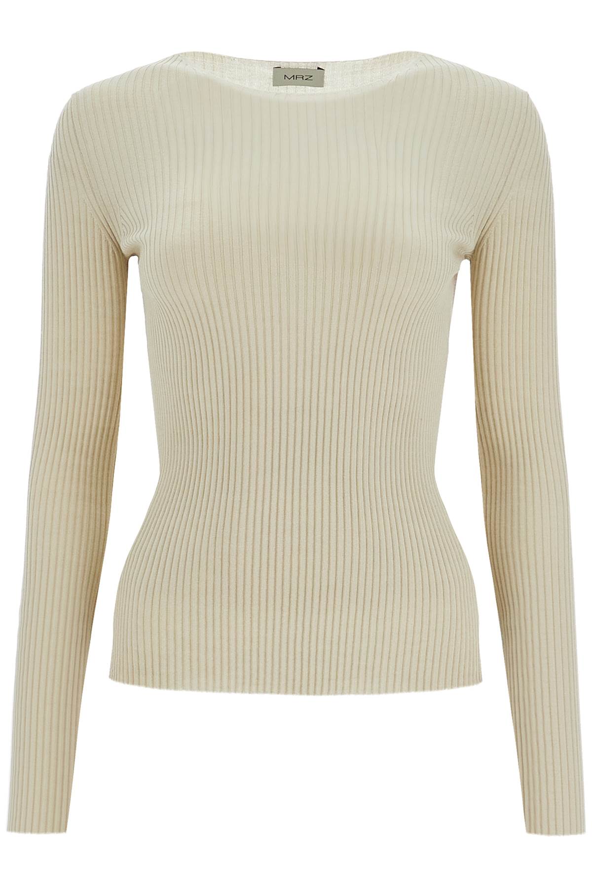 Shop Mrz Ribbed Wool Top With A High In Neutro