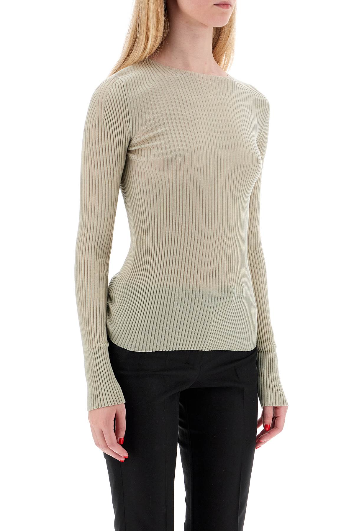 Shop Mrz Ribbed Wool Top With A High In Neutro