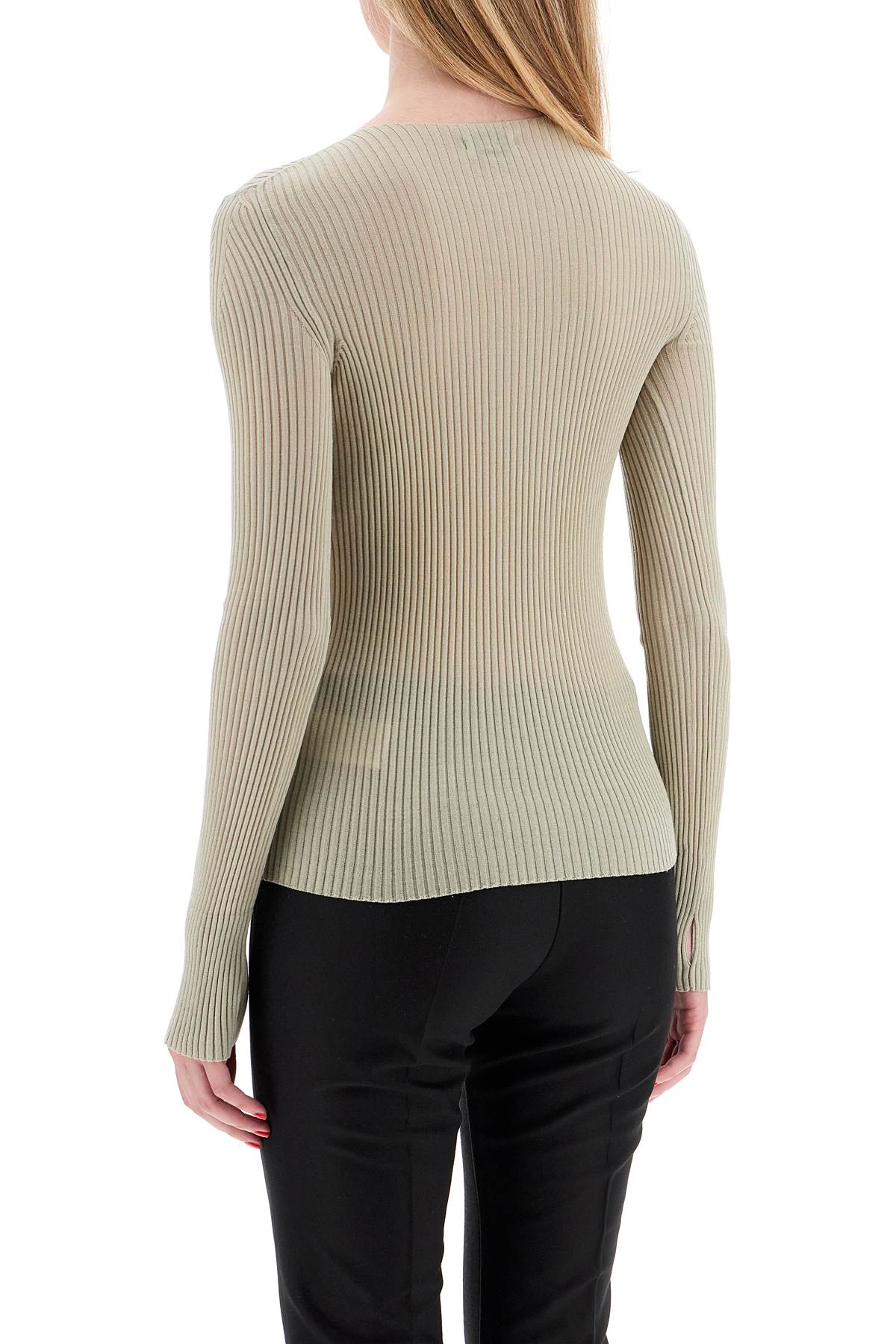 Shop Mrz Ribbed Wool Top With A High In Neutro