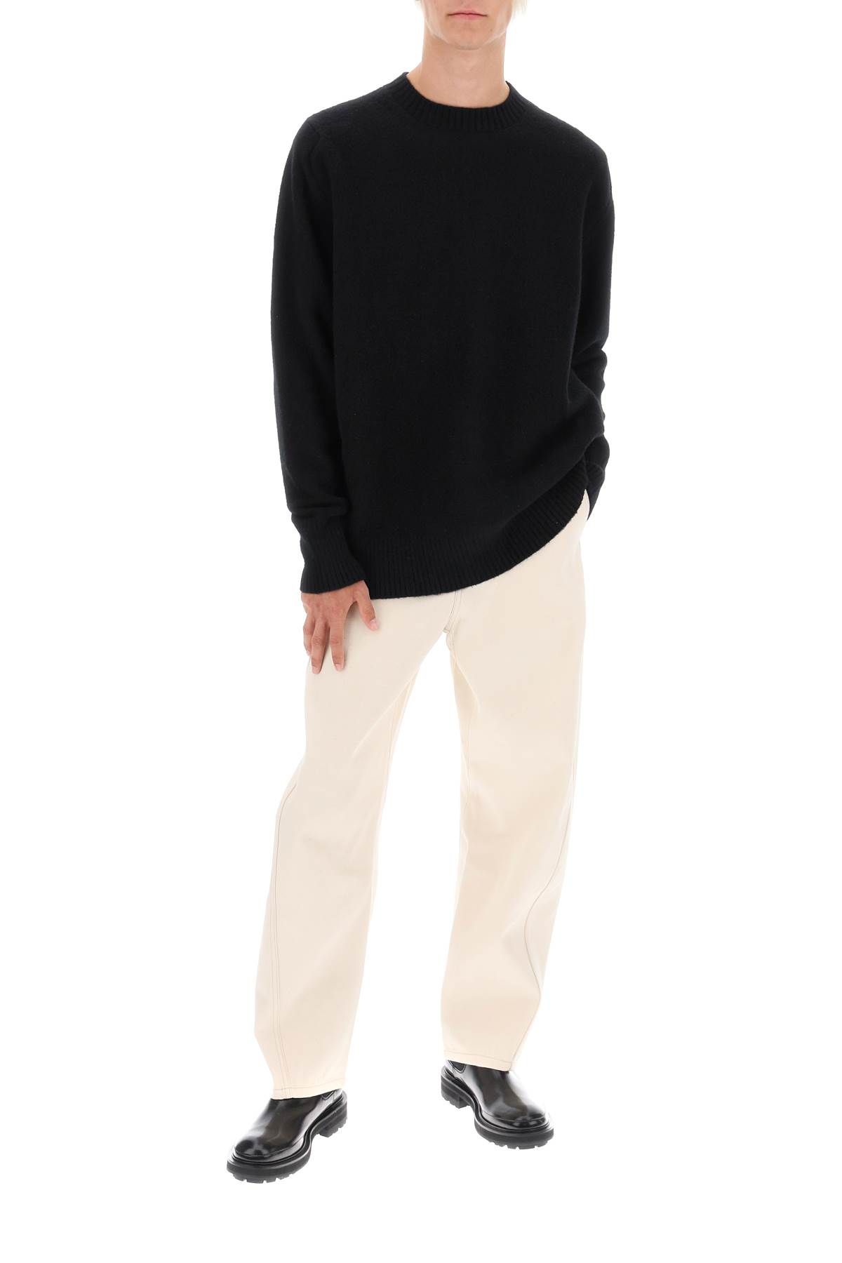 Shop Oamc Wool Sweater With Jacquard Logo In Black
