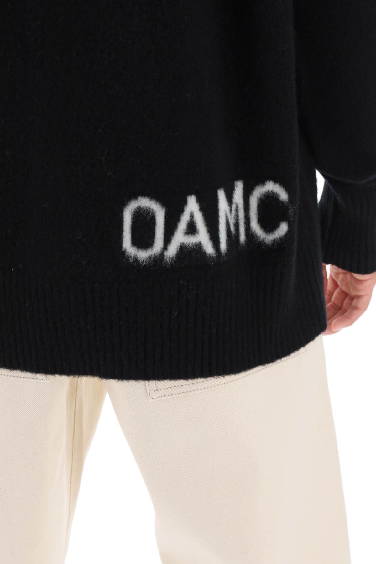 Shop Oamc Wool Sweater With Jacquard Logo In Black
