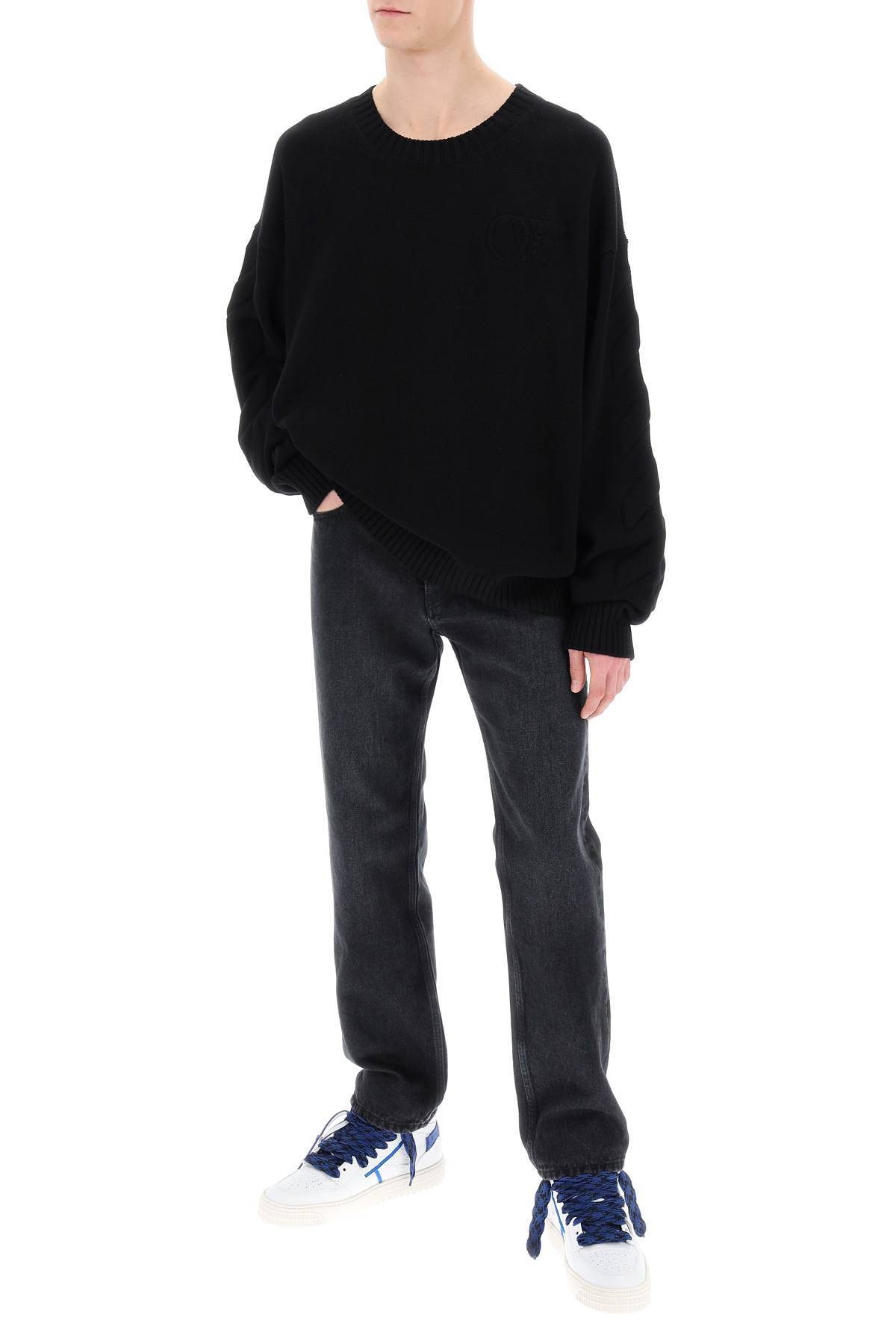 Shop Off-white Sweater With Embossed Diagonal Motif In Black