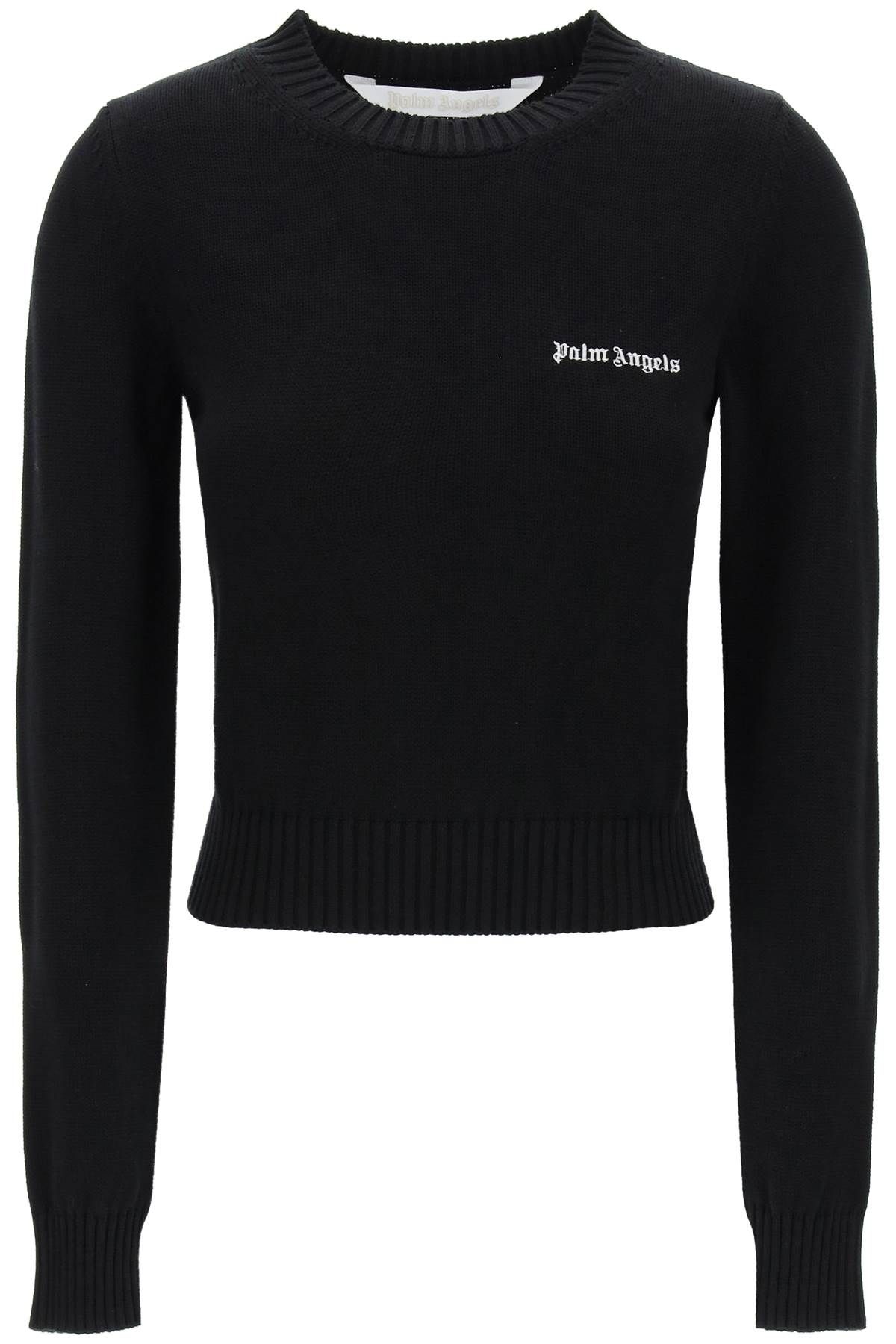 Shop Palm Angels Cropped Pullover With Embroidered Logo In Black