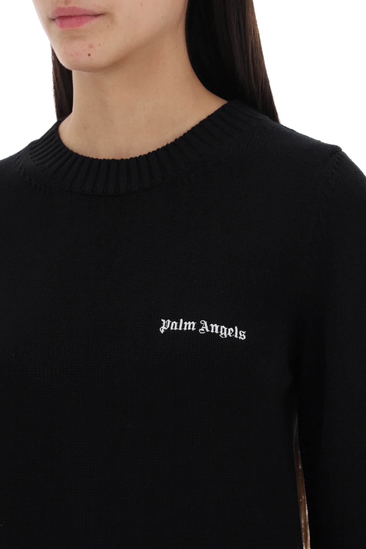 Shop Palm Angels Cropped Pullover With Embroidered Logo In Black
