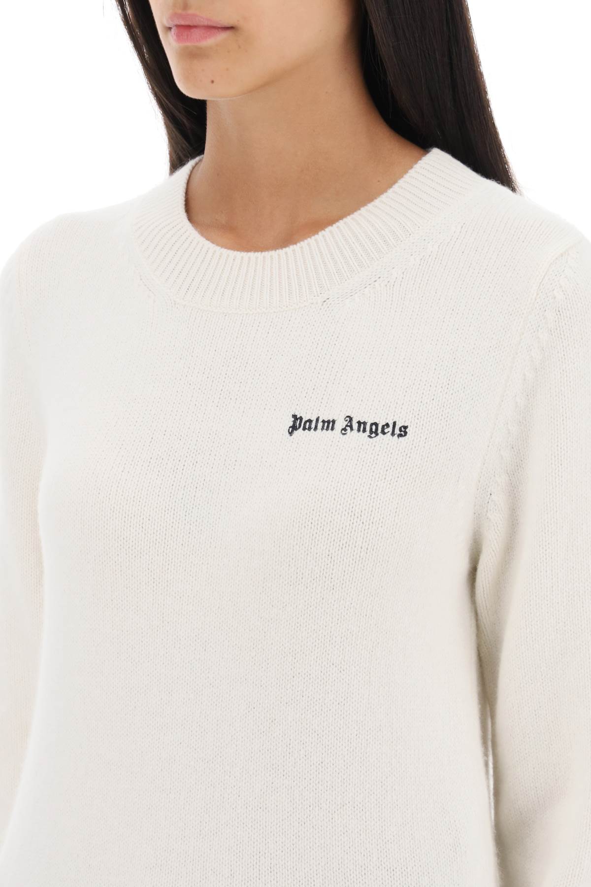 Shop Palm Angels Cropped Sweater With Logo Embroidery In White