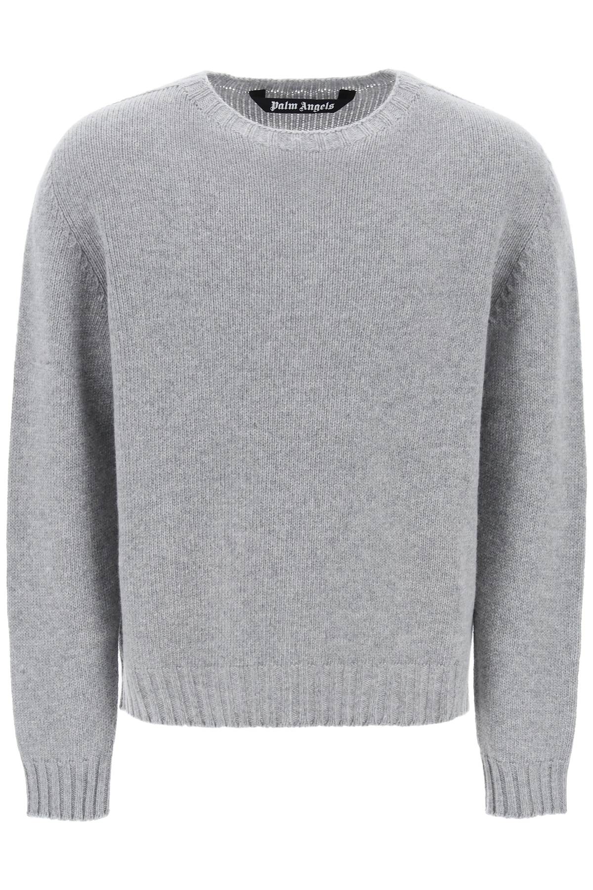 Shop Palm Angels Wool Sweater With Logo Intarsia In Grey