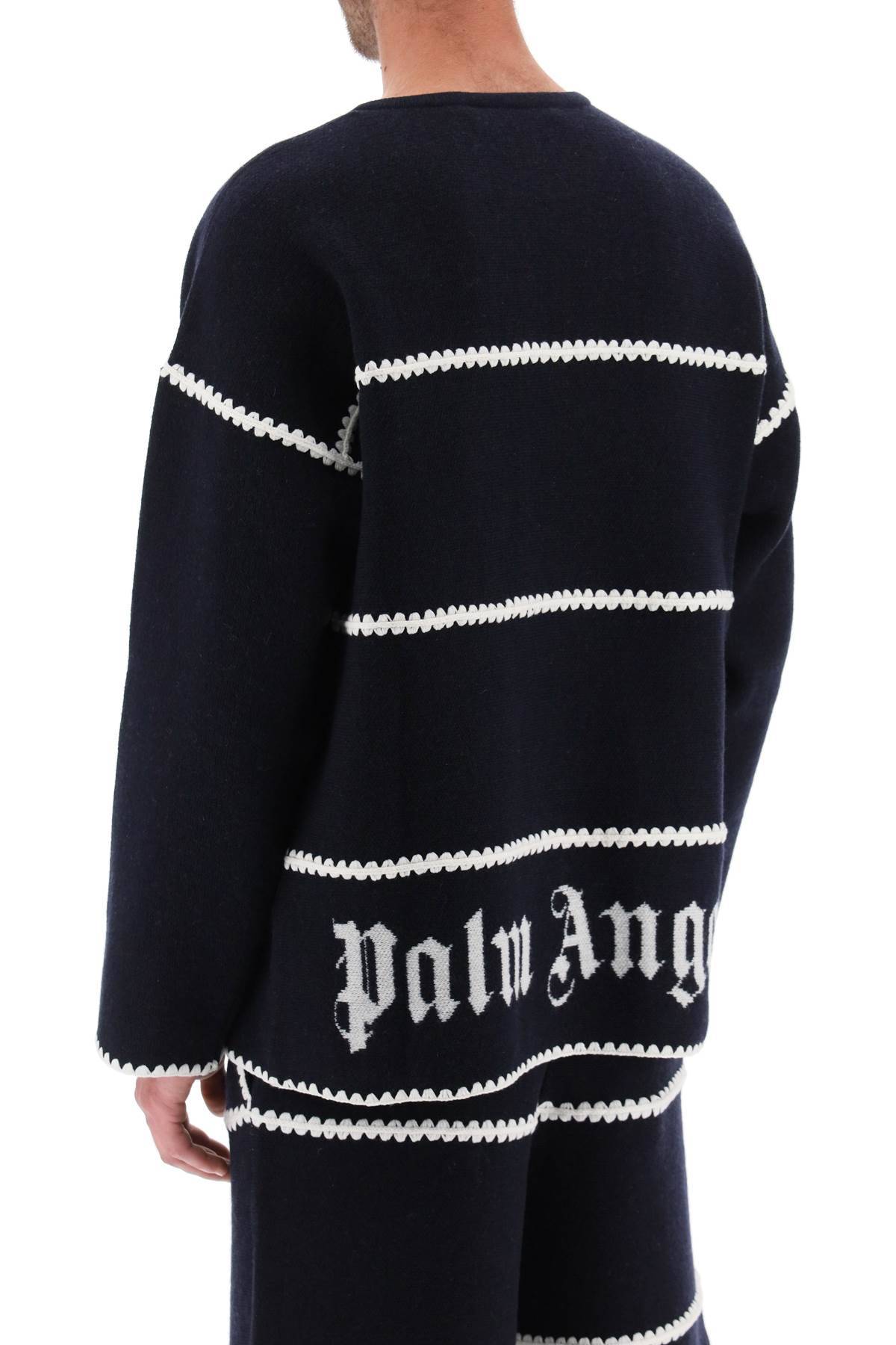 Shop Palm Angels Embroidered Jacquard Sweater In Blue