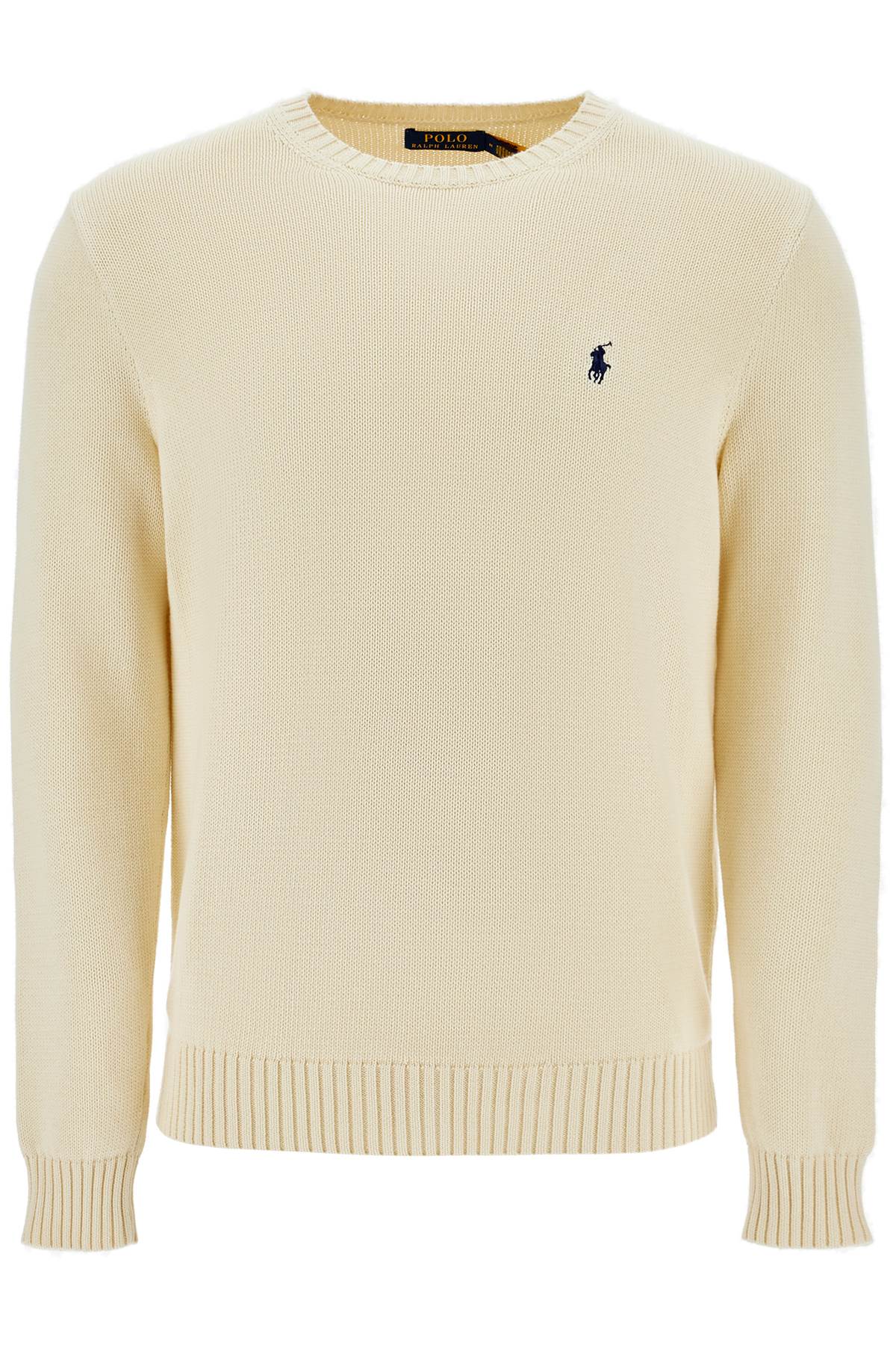 Polo Ralph Lauren Cream Cotton Sweater With Embroidered Logo In Gray