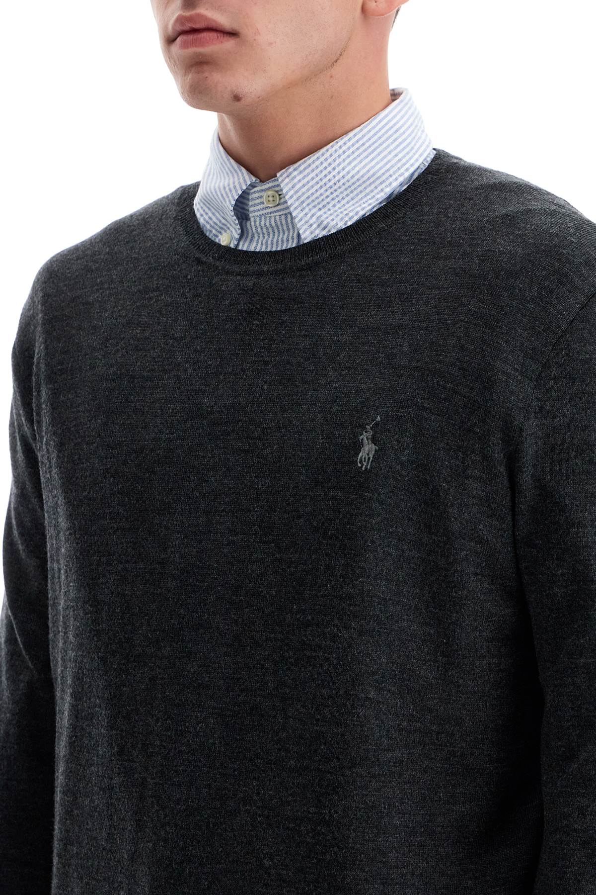 Shop Polo Ralph Lauren Crewneck Pullover With Embroidered In Grey