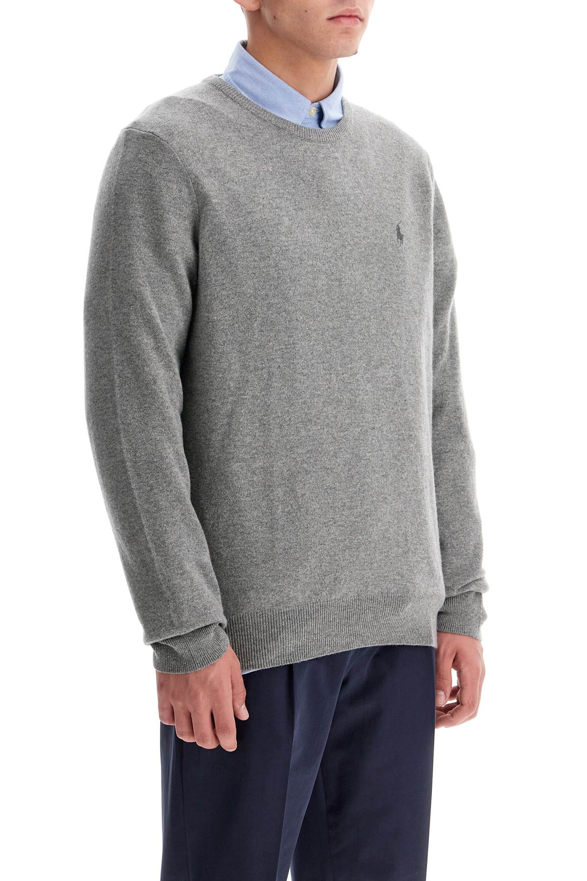 Shop Polo Ralph Lauren Wool Pullover With Pony Embroidery In Grey