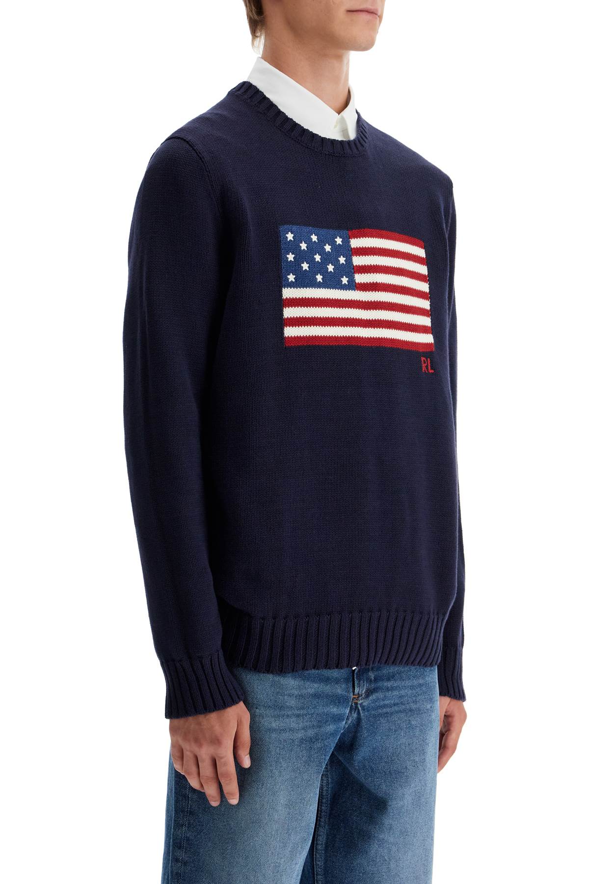 Shop Polo Ralph Lauren Sweater With American Flag In Blue