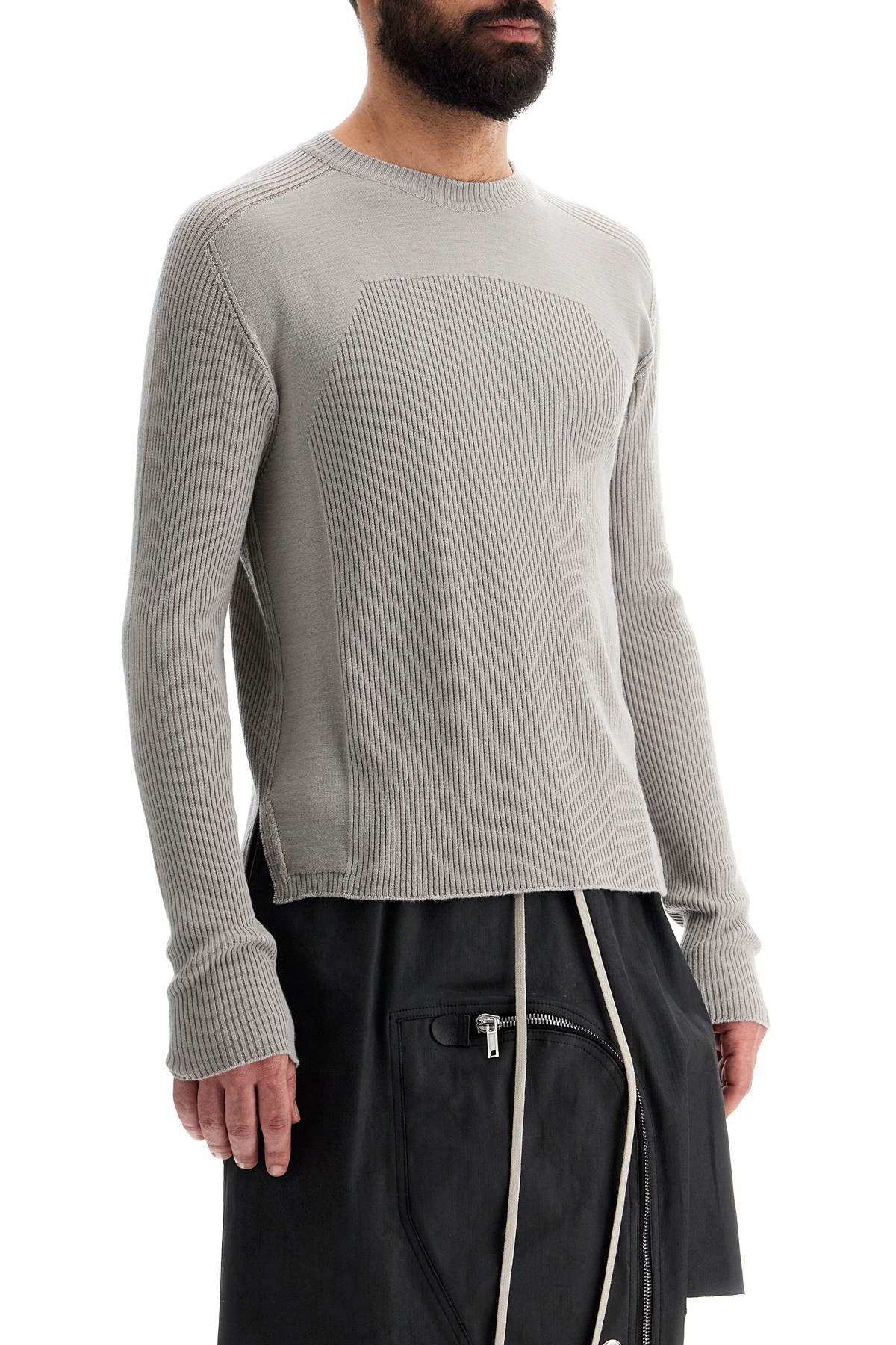 Shop Rick Owens "ribbed Wool Geo Pullover Swe In Grey