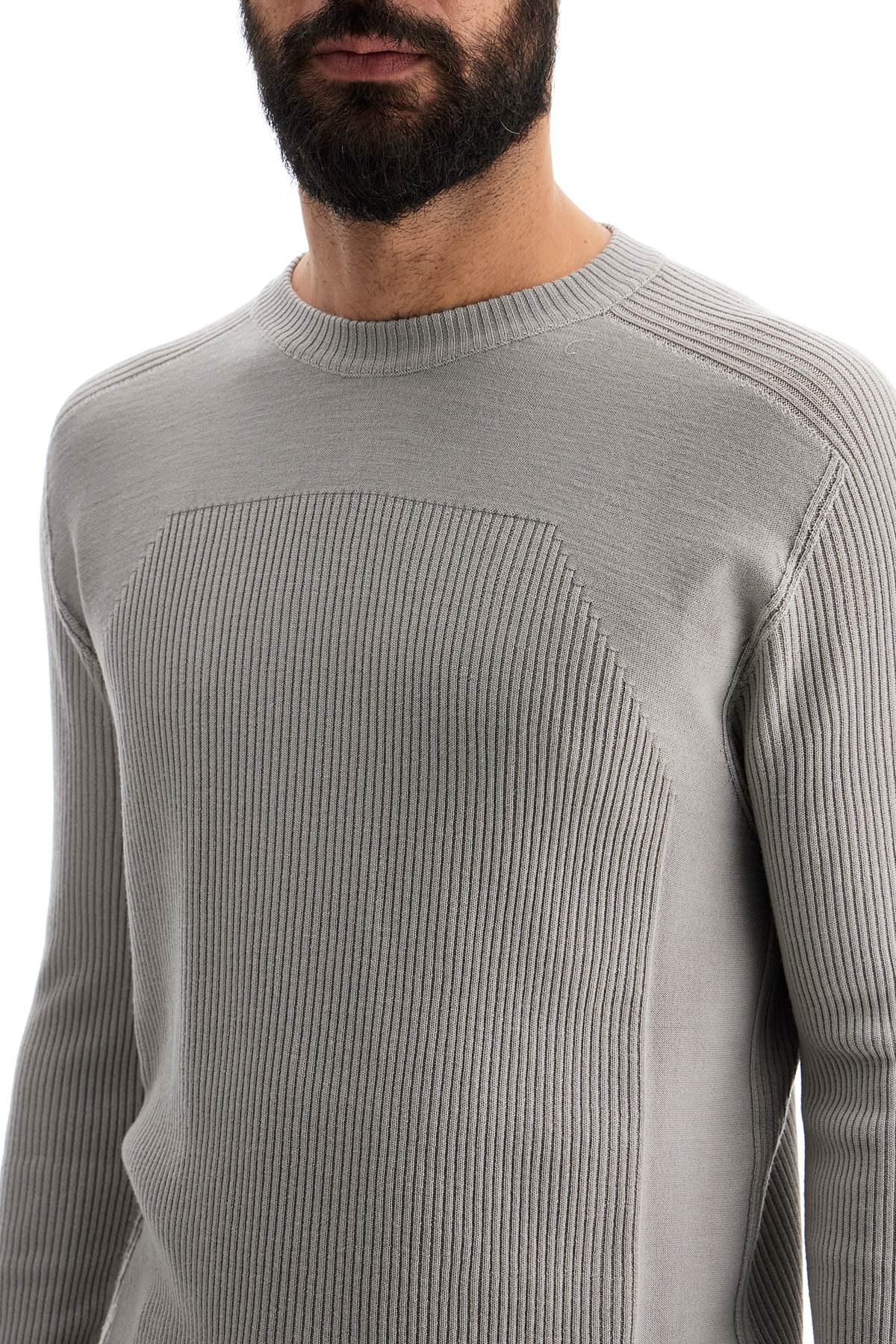 Shop Rick Owens "ribbed Wool Geo Pullover Swe In Grey