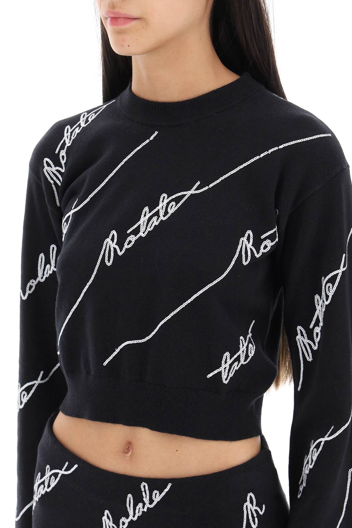 Shop Rotate Birger Christensen Sequined Logo Cropped Sweater In Black