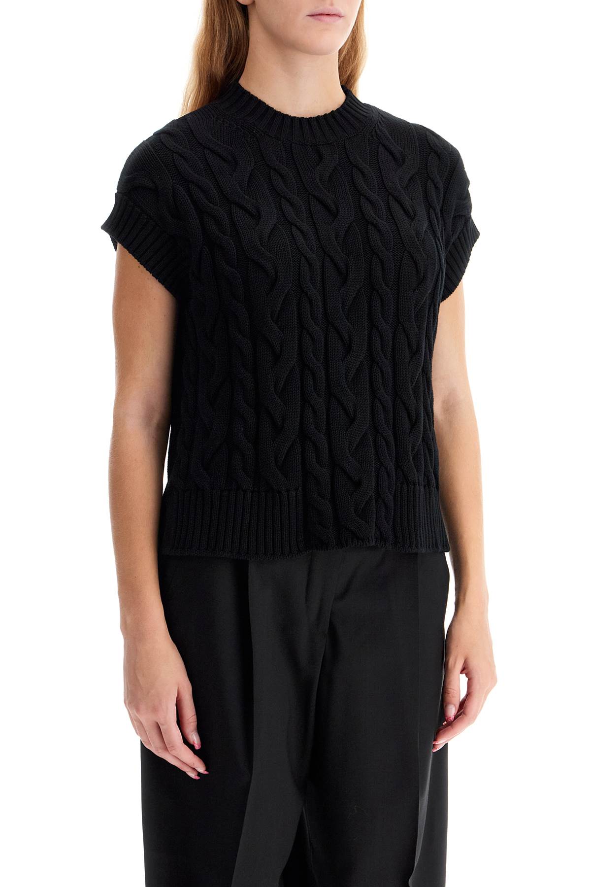 Shop 's Max Mara Cotton Cable Knit Vest With Braided Design In Black