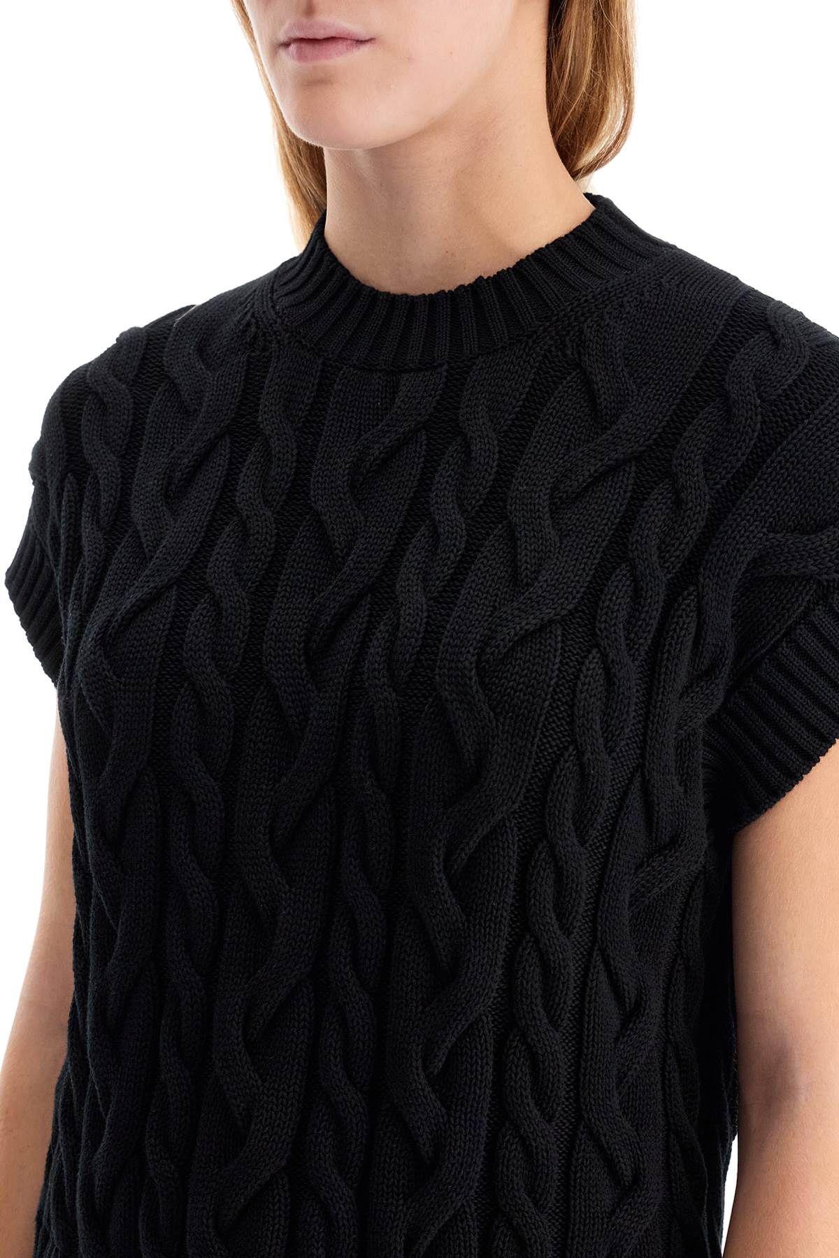 Shop 's Max Mara Cotton Cable Knit Vest With Braided Design In Black