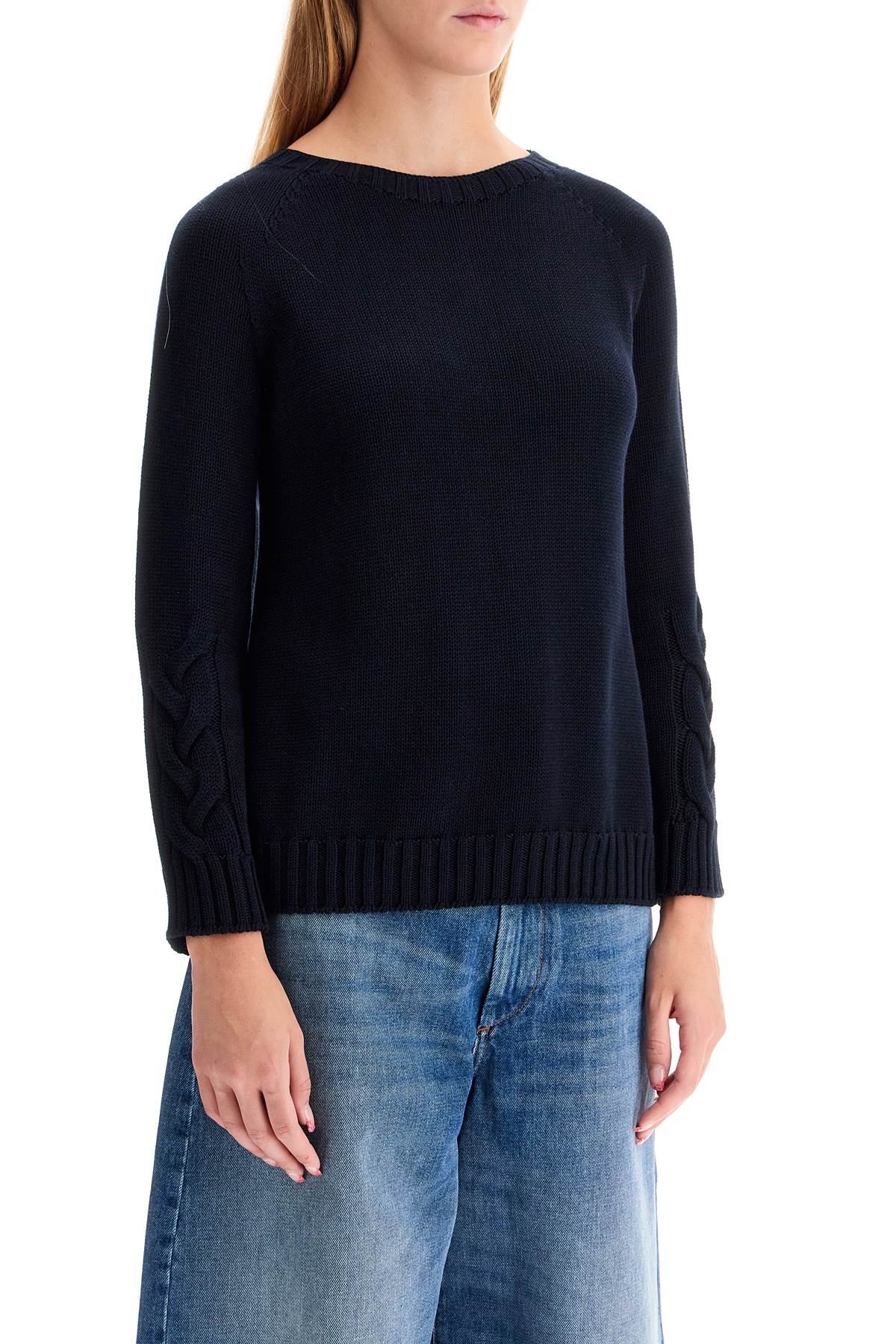 Shop 's Max Mara Cotton Cable Knit Sweater In 10 Words In Blue