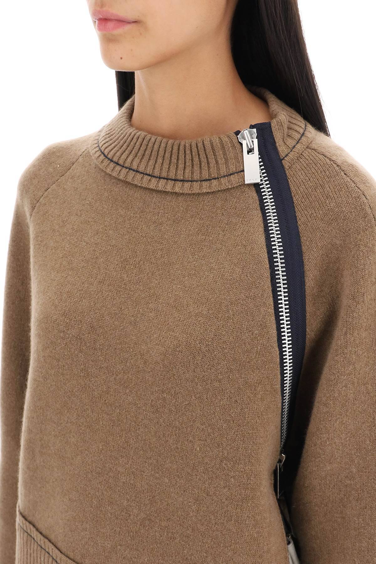 Shop Sacai Cashmere Cotton Sweater In Brown