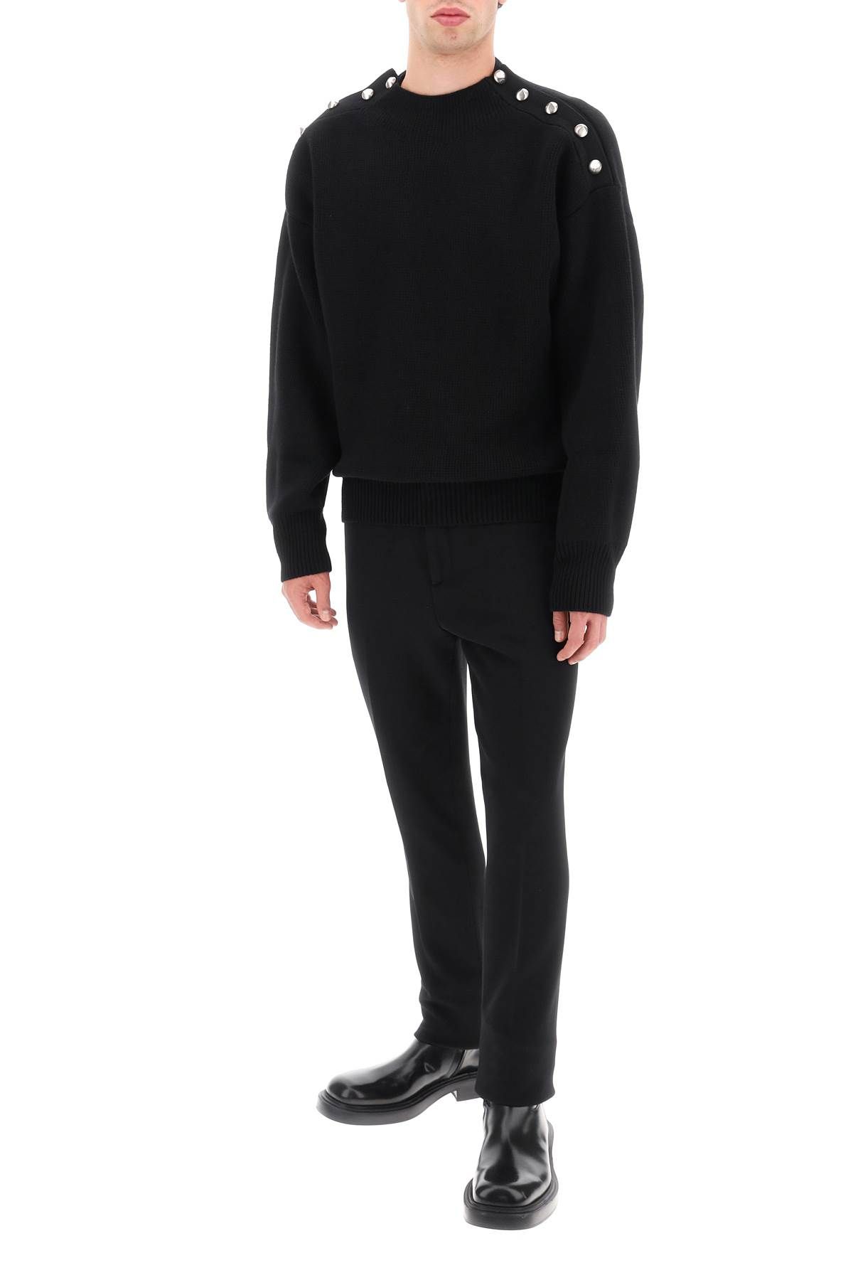 Shop Ferragamo Metal Button Sweater In Black